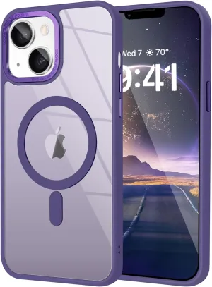Magnetic for iPhone 14 Case & iPhone 13 Case,[MIL-Grade Drop Tested] [Compatible with MagSafe] Thin Translucent Matte Phone Case Women Men Shockproof Cover for iPhone 13/14,6.1",Deep Purple