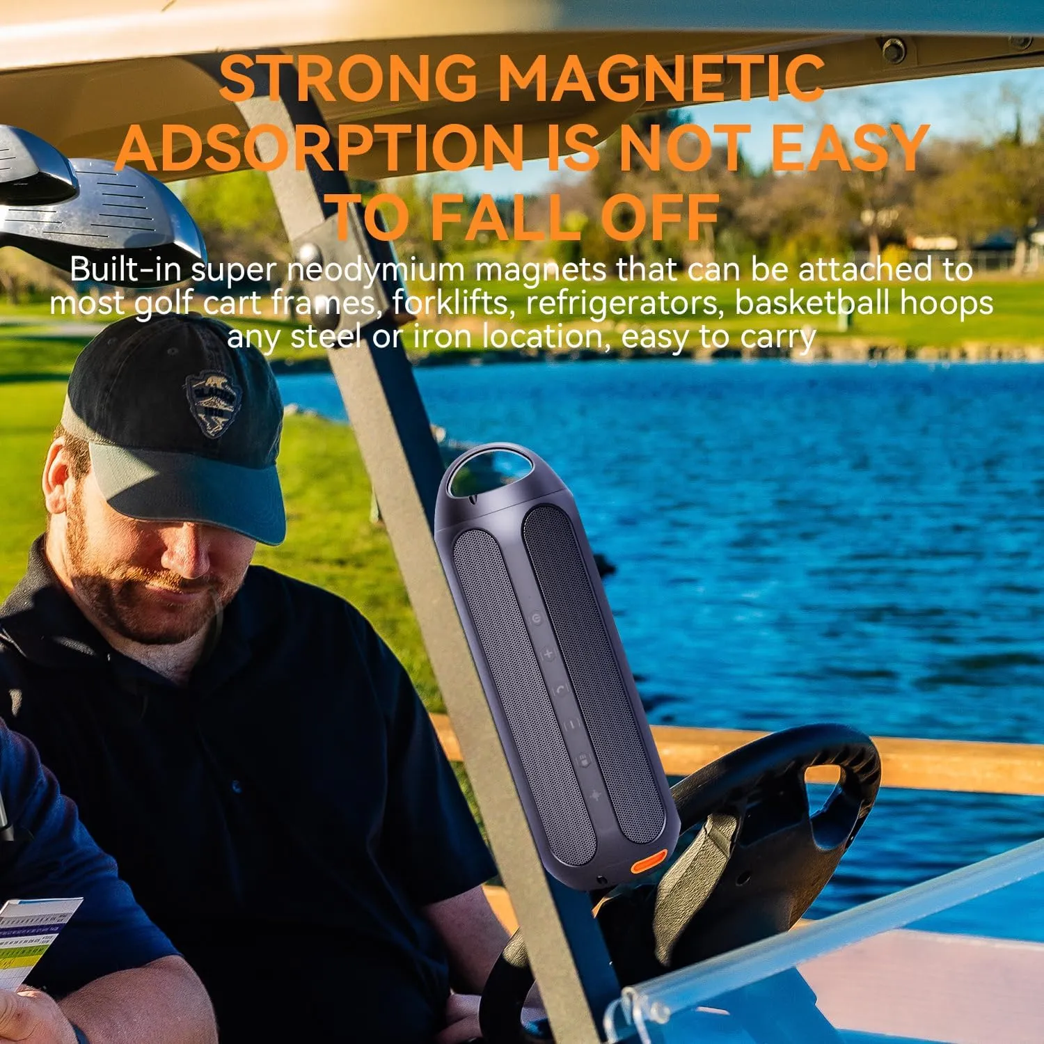 Magnetic Golf Bluetooth Speaker, 30W Golf Speakers Outdoor Portable Wireless Speakers IPX6 Waterproof with LED RGB Lights 30H Playtime Deep Bass for Golf Cart Gifts, Accessories, Beach, Hiking, Party