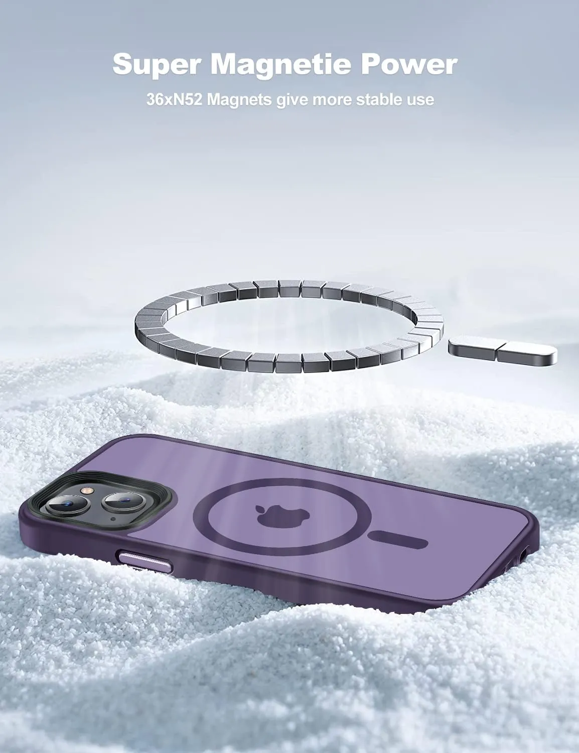 Magnetic Guardian Designed for iPhone 14 Case & iPhone 13 Case [10FT-Grade Drop Tested & Compatible with MagSafe] Slim Translucent Matte Case for iPhone 13/14 Phone Case (6.1"), Deep Purple