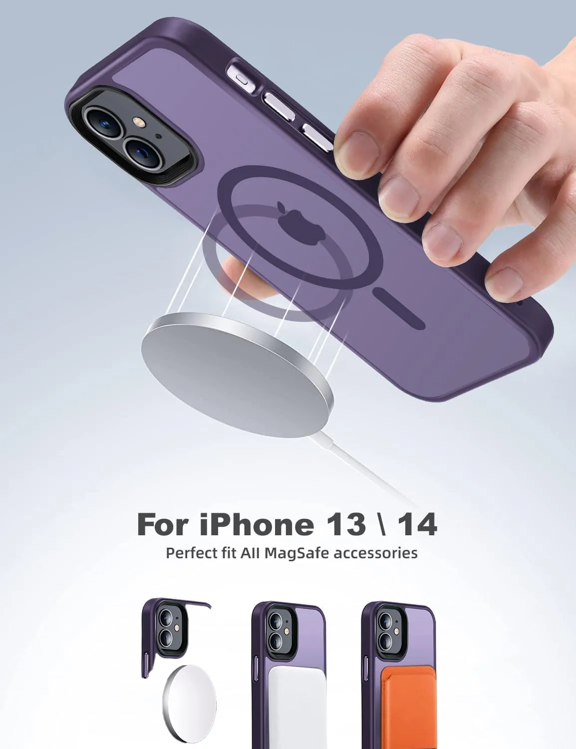 Magnetic Guardian Designed for iPhone 14 Case & iPhone 13 Case [10FT-Grade Drop Tested & Compatible with MagSafe] Slim Translucent Matte Case for iPhone 13/14 Phone Case (6.1"), Deep Purple
