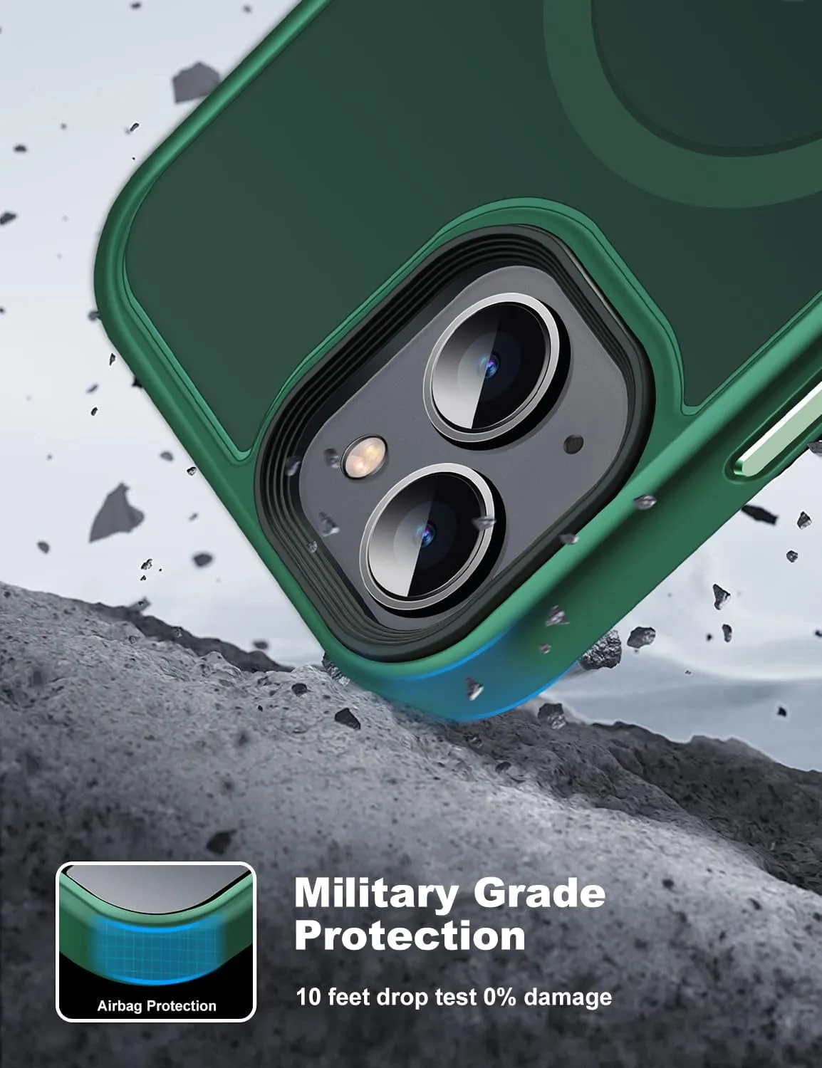 Magnetic Guardian Designed for iPhone 14 Case & iPhone 13 Case [10FT-Grade Drop Tested & Compatible with MagSafe] Slim Translucent Matte Case for iPhone 13/14 Phone Case (6.1"), Green