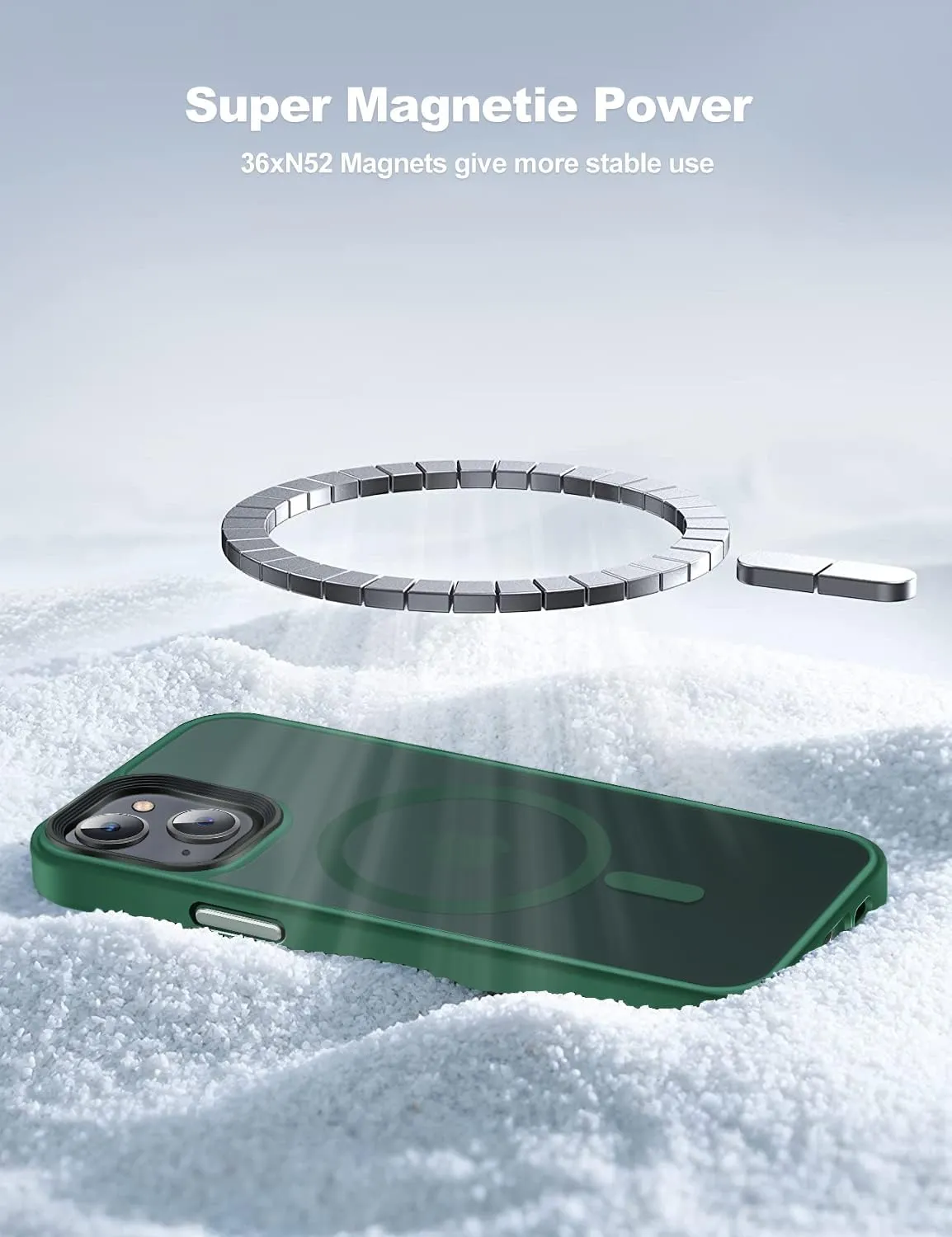 Magnetic Guardian Designed for iPhone 14 Case & iPhone 13 Case [10FT-Grade Drop Tested & Compatible with MagSafe] Slim Translucent Matte Case for iPhone 13/14 Phone Case (6.1"), Green