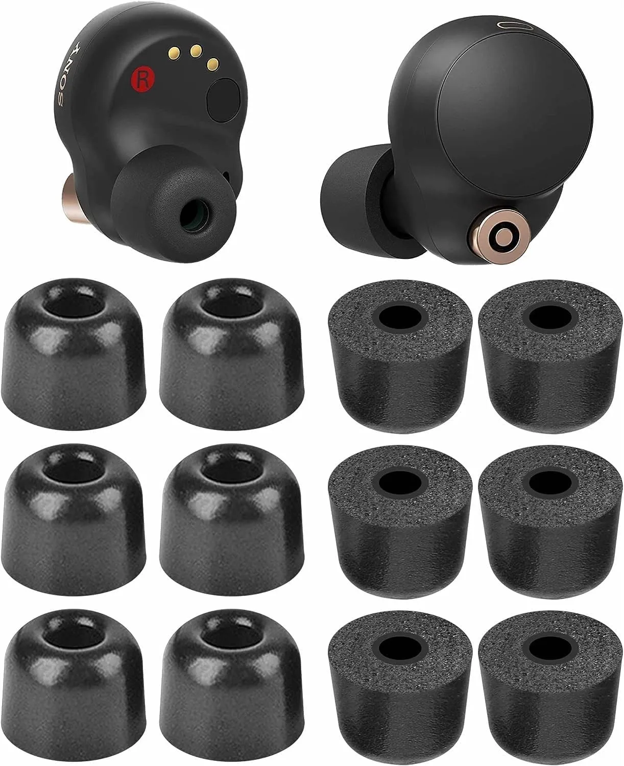 Memory Foam Tips Compatible with Sony WF-1000xm5 1000xm4 WF-C700n Replacement Ear Tips, Perfect Noise Cancellation, Fit in Case, Foam Tips 6 Pairs, Black, Large Size (515BL)