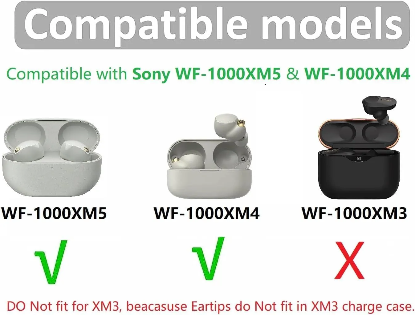 Memory Foam Tips Compatible with Sony WF-1000xm5 1000xm4 WF-C700n Replacement Ear Tips, Perfect Noise Cancellation, Fit in Case, Foam Tips 6 Pairs, Black, Large Size (515BL)