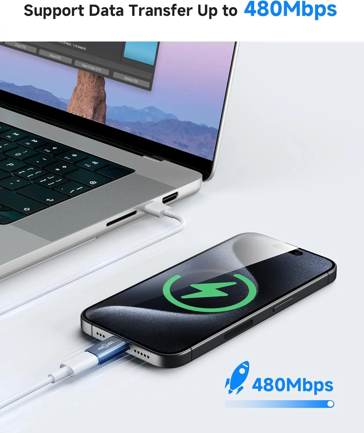 MFi Certified 27W USB C to Lightning Adapter (2 Pack) - Fast Charging Data Sync, Lightning to USB Type C Cable Adapter for iPhone14/13/12 Series, iPad, AirPods, with Anti-Lost Loop, Not for Audio/OTG