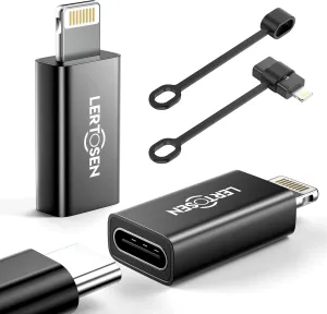 MFi Certified 27W USB C to Lightning Adapter (2 Pack) - Fast Charging Data Sync, Lightning to USB Type C Cable Adapter for iPhone14/13/12 Series, iPad, AirPods, with Anti-Lost Loop, Not for Audio/OTG