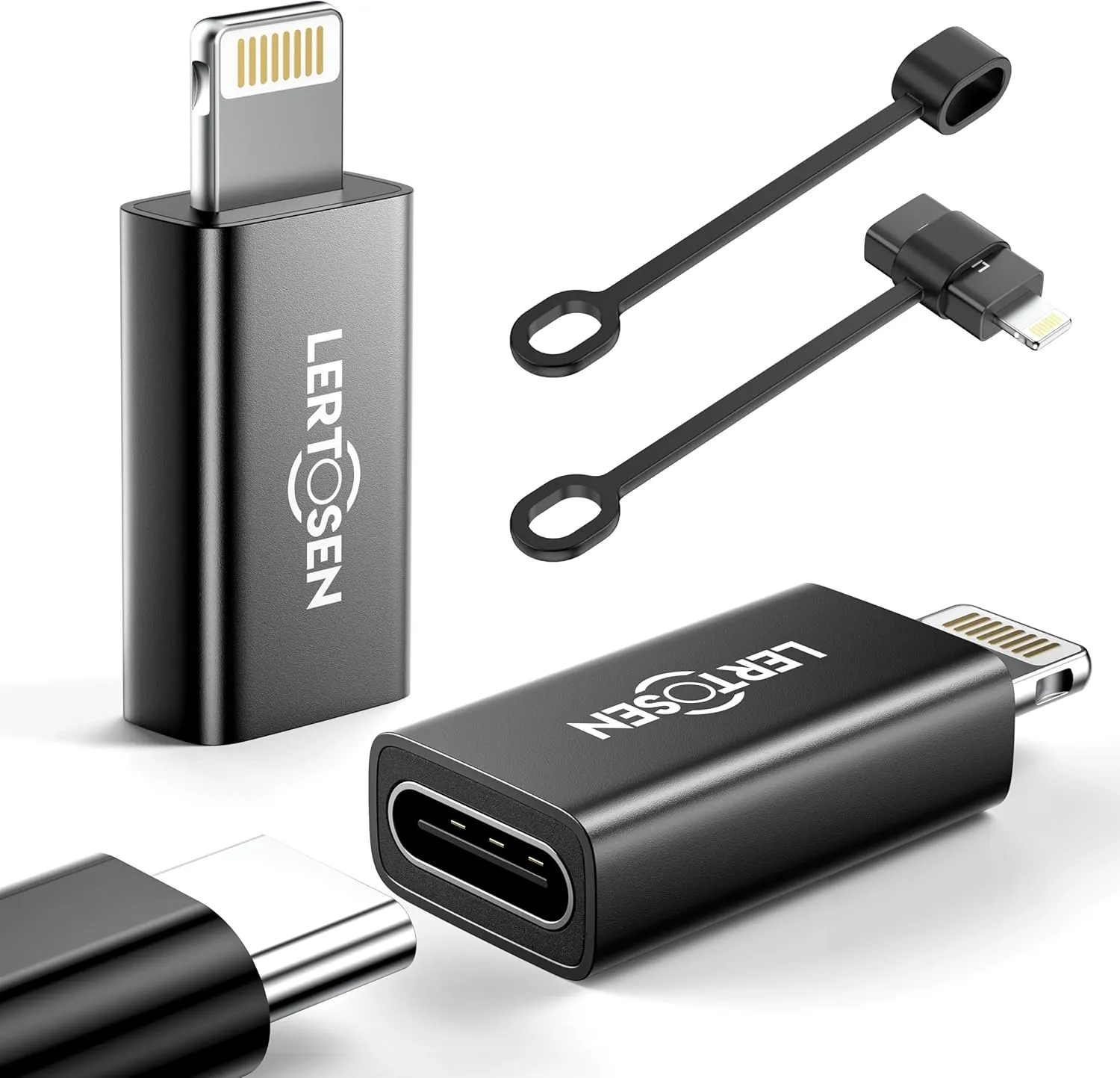 MFi Certified 27W USB C to Lightning Adapter (2 Pack) - Fast Charging Data Sync, Lightning to USB Type C Cable Adapter for iPhone14/13/12 Series, iPad, AirPods, with Anti-Lost Loop, Not for Audio/OTG