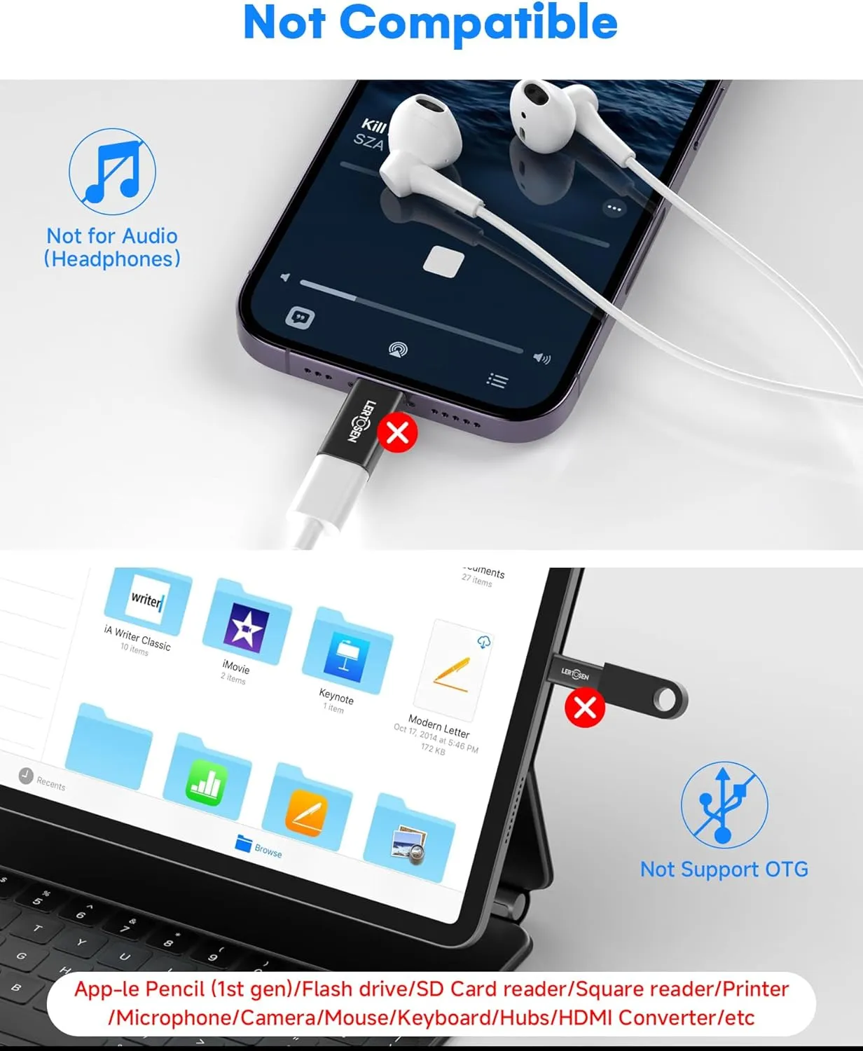 MFi Certified 27W USB C to Lightning Adapter (2 Pack) - Fast Charging Data Sync, Lightning to USB Type C Cable Adapter for iPhone14/13/12 Series, iPad, AirPods, with Anti-Lost Loop, Not for Audio/OTG
