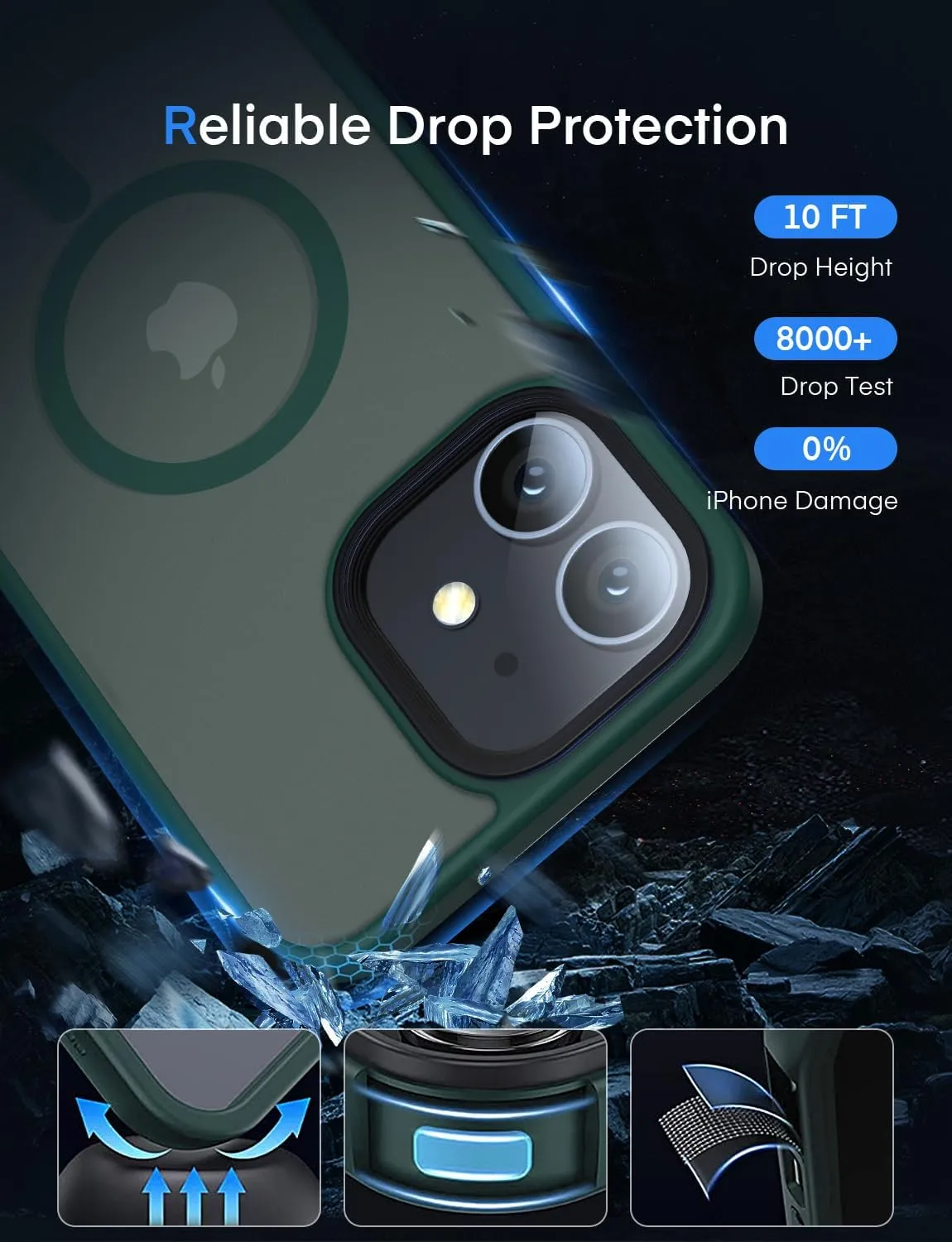Mgnaooi Magnetic Case for iPhone 11 Case [MIL-Grade Drop Tested & Compatible with MagSafe] Translucent Matte Back, Anti-Fingerprint Anti-Scratch Shockproof Phone 11 Case 6.1 Inch, Green