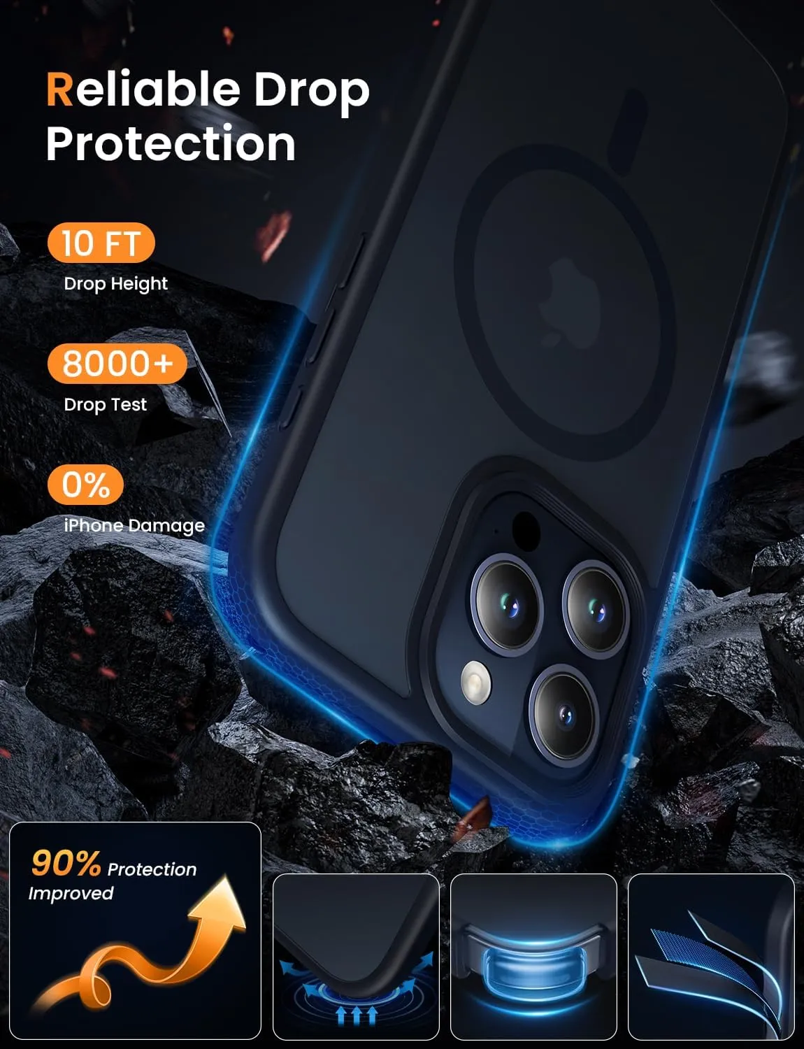 Mgnaooi Magnetic Case for iPhone 12 &iPhone 12 Pro Case [MIL-Grade Drop Tested & Compatible with MagSafe] Translucent Matte Back with Aluminum Alloy Keys, Anti-Fingerprint Anti-Scratch, Black