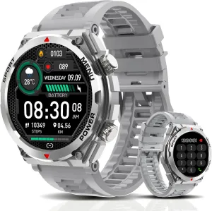 Military Smart Watch, 1.52-Inch Touch Screen Tactical Smartwatch with Text and Call, Heart Rate, Blood Oxygen, and Activity Trackers - Compatible with iPhone and Android, for Men and Women(Grey)