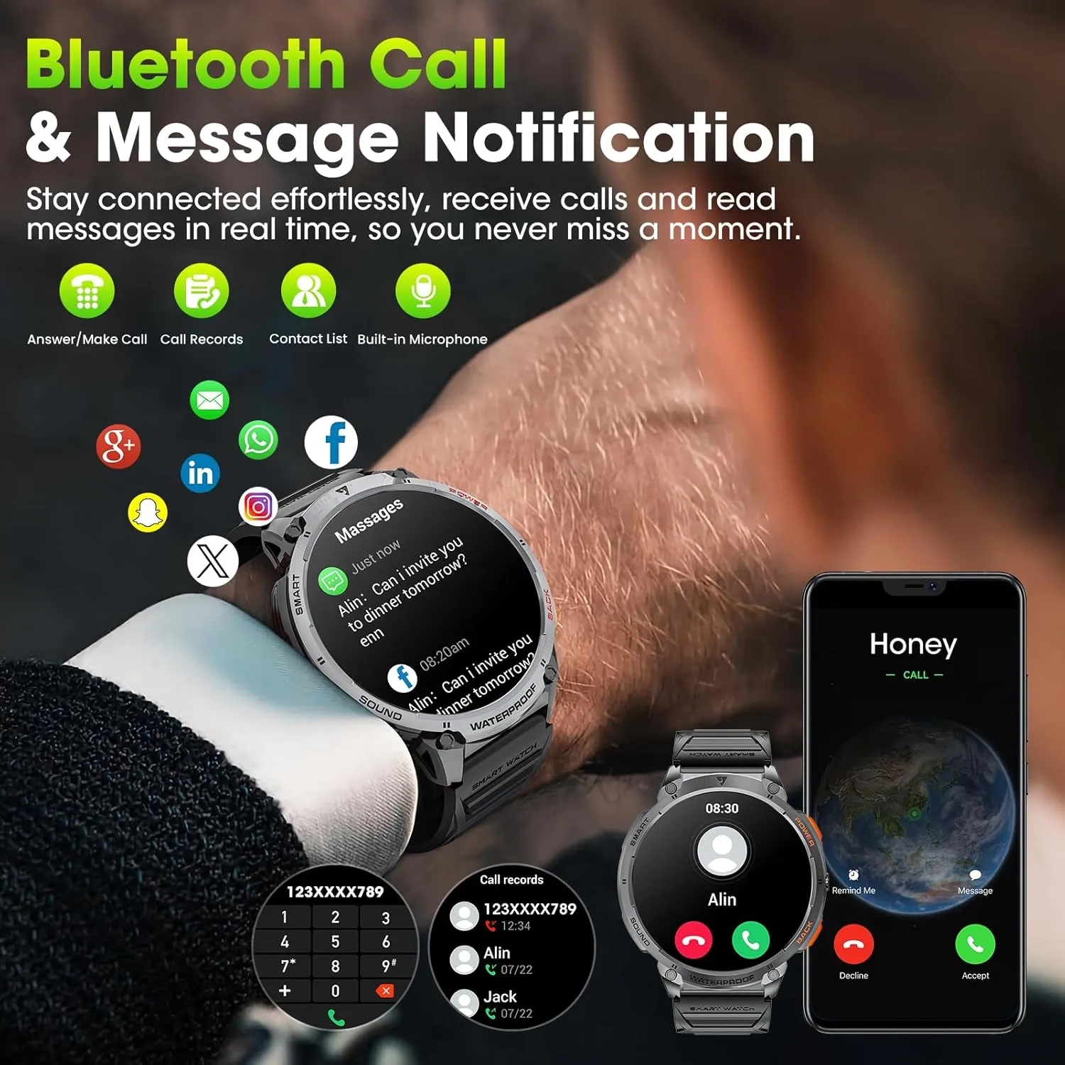 Military Smart Watches for Men, 1.85" HD Large Screen Smart Watch, Flashlight/730mAh/110  Sports Modes Fitness Tracker Watch, Waterproof Mens Smart Watch for Android Phones iPhone Compatible