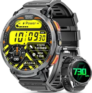 Military Smart Watches for Men, 1.85" HD Large Screen Smart Watch, Flashlight/730mAh/110  Sports Modes Fitness Tracker Watch, Waterproof Mens Smart Watch for Android Phones iPhone Compatible