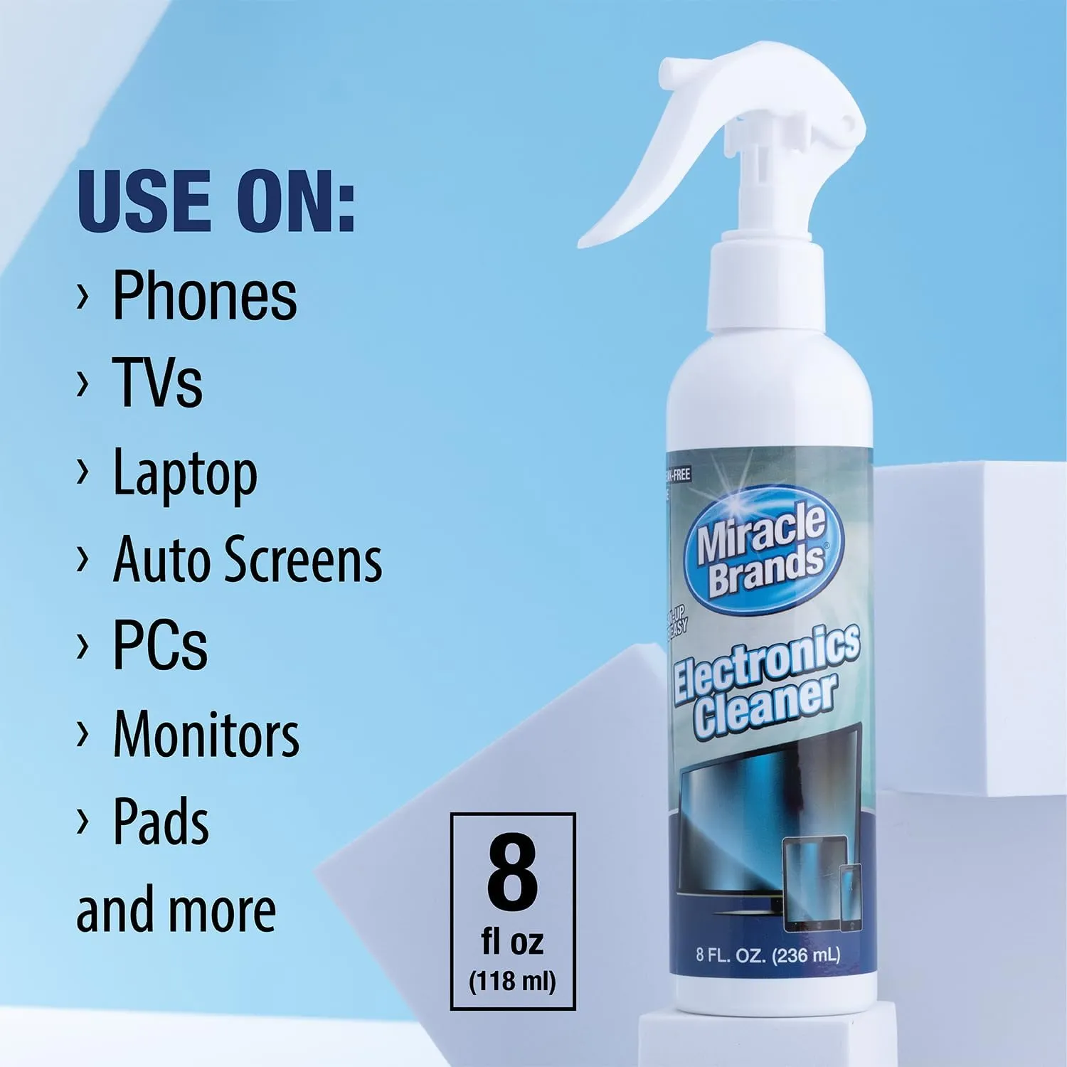 MiracleSpray for Electronics Cleaning, Safe Multisurface Cleaner for Any TV, Phone, Monitor, Keyboard, Screen, Computer, Includes Microfiber Towel - 8 Ounce Kit