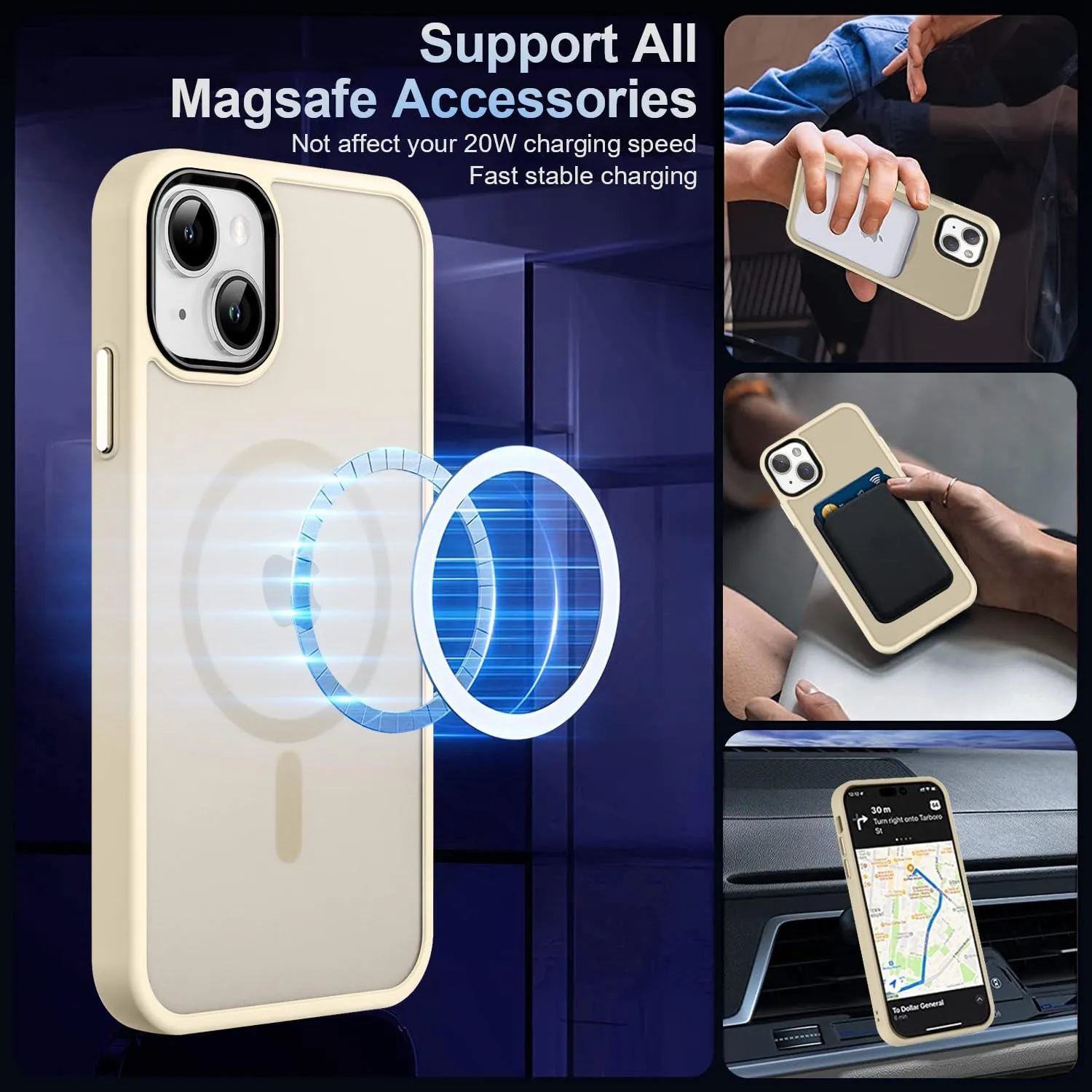 MOCCA Strong Magnetic for iPhone 13 Case, [Compatible with Magsafe][Screen Protector Camera Lens Protector] Translucent Matte Back Slim Shockproof Case for iPhone 13 Phone Case 6.1", Light Gold