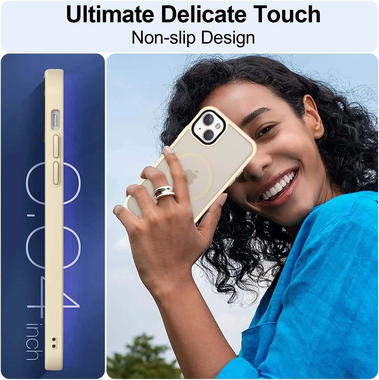 MOCCA Strong Magnetic for iPhone 13 Case, [Compatible with Magsafe][Screen Protector Camera Lens Protector] Translucent Matte Back Slim Shockproof Case for iPhone 13 Phone Case 6.1", Light Gold
