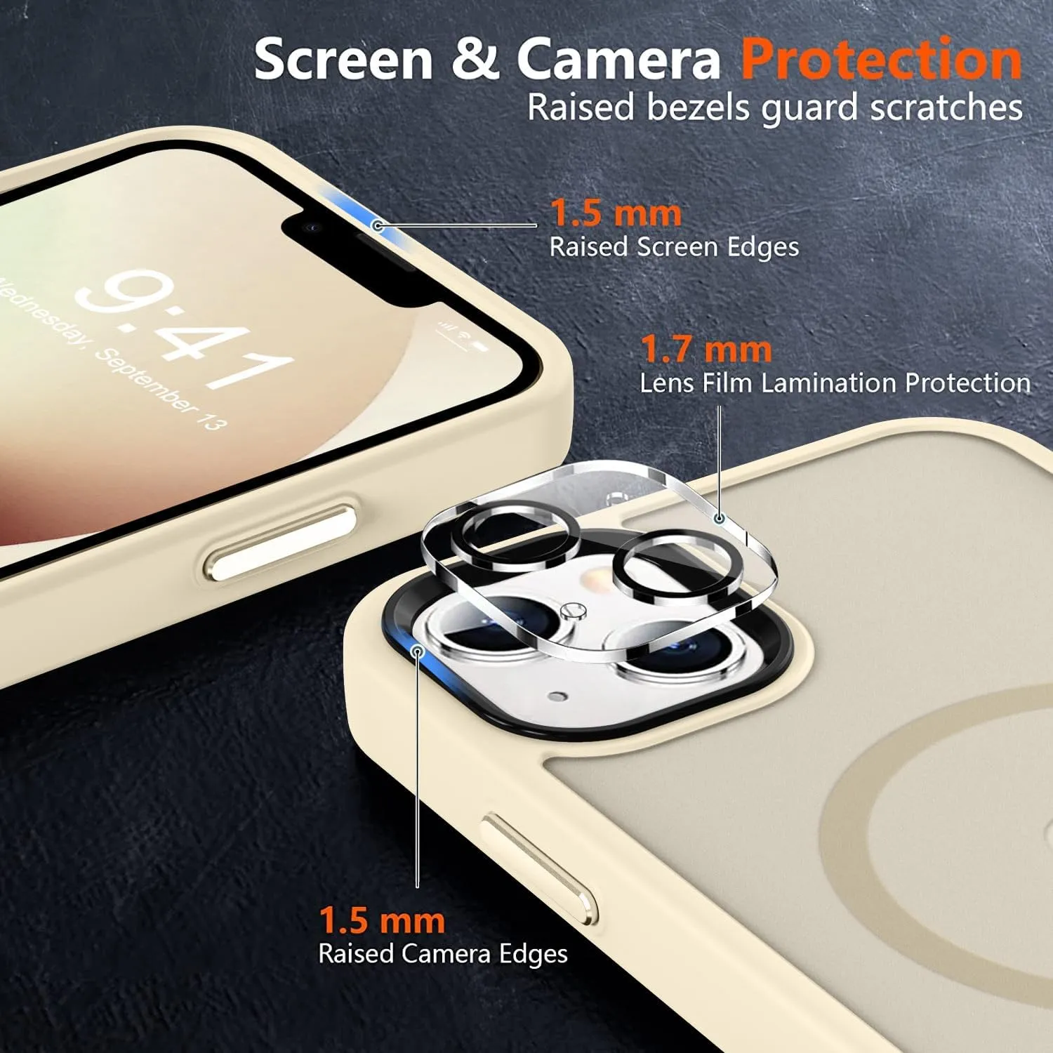 MOCCA Strong Magnetic for iPhone 13 Case, [Compatible with Magsafe][Screen Protector Camera Lens Protector] Translucent Matte Back Slim Shockproof Case for iPhone 13 Phone Case 6.1", Light Gold