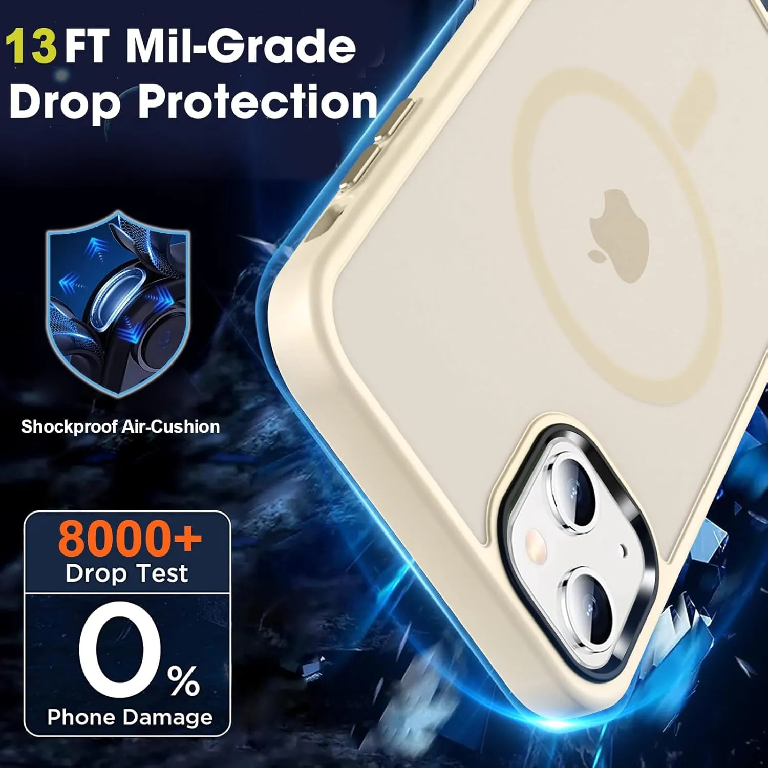 MOCCA Strong Magnetic for iPhone 13 Case, [Compatible with Magsafe][Screen Protector Camera Lens Protector] Translucent Matte Back Slim Shockproof Case for iPhone 13 Phone Case 6.1", Light Gold