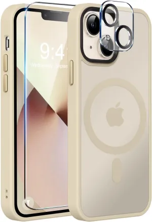 MOCCA Strong Magnetic for iPhone 13 Case, [Compatible with Magsafe][Screen Protector Camera Lens Protector] Translucent Matte Back Slim Shockproof Case for iPhone 13 Phone Case 6.1", Light Gold