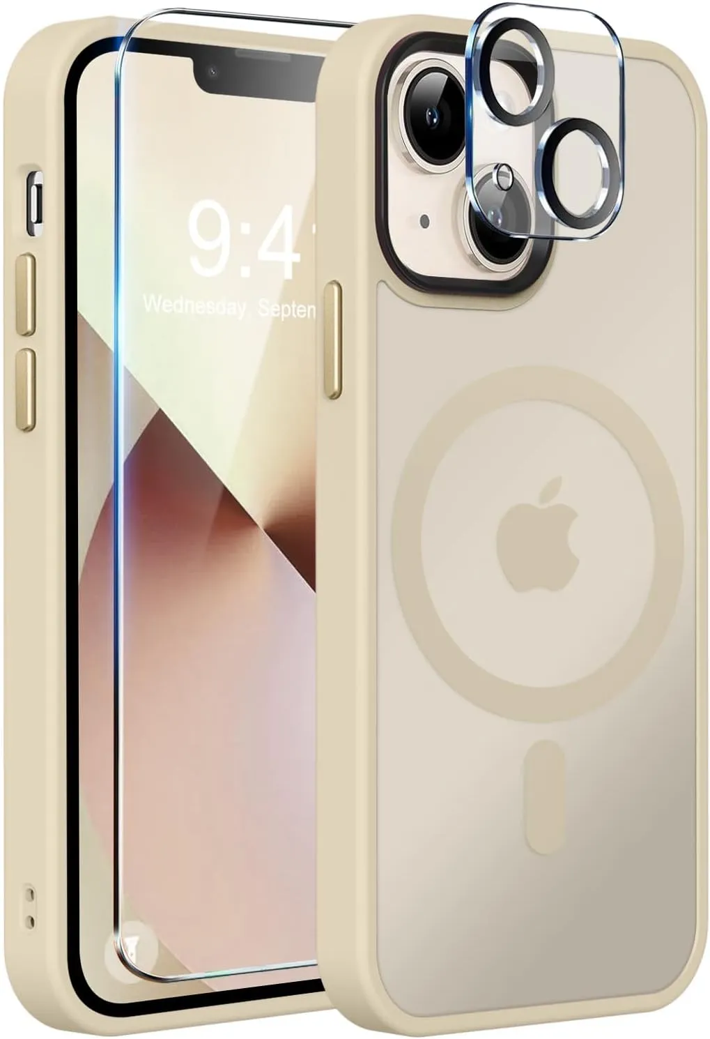 MOCCA Strong Magnetic for iPhone 13 Case, [Compatible with Magsafe][Screen Protector Camera Lens Protector] Translucent Matte Back Slim Shockproof Case for iPhone 13 Phone Case 6.1", Light Gold