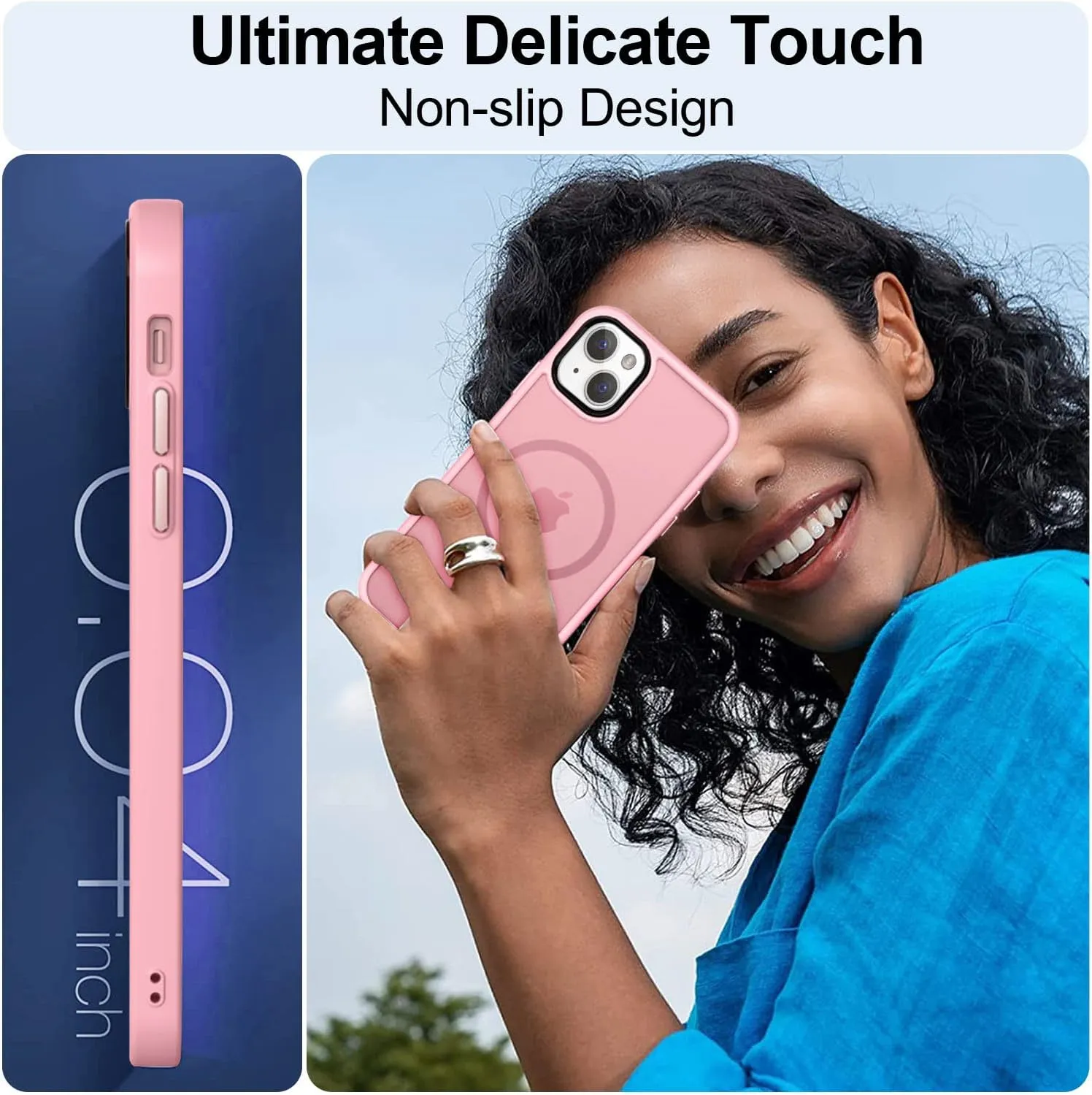MOCCA Strong Magnetic for iPhone 13 Case, [Compatible with Magsafe][Screen Protector Camera Lens Protector] Translucent Matte Back Slim Shockproof Case for iPhone 13 Phone Case 6.1", Pink