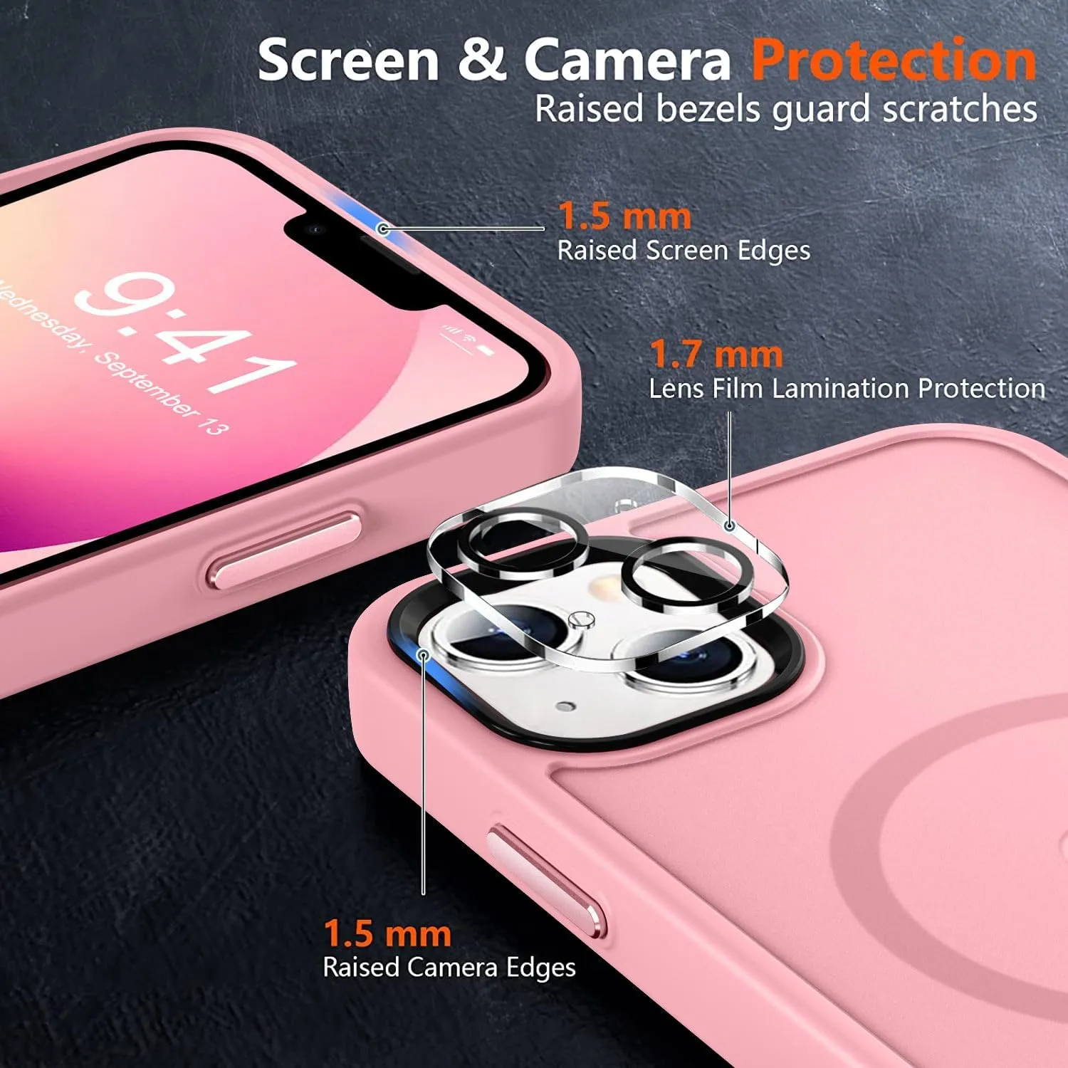 MOCCA Strong Magnetic for iPhone 13 Case, [Compatible with Magsafe][Screen Protector Camera Lens Protector] Translucent Matte Back Slim Shockproof Case for iPhone 13 Phone Case 6.1", Pink