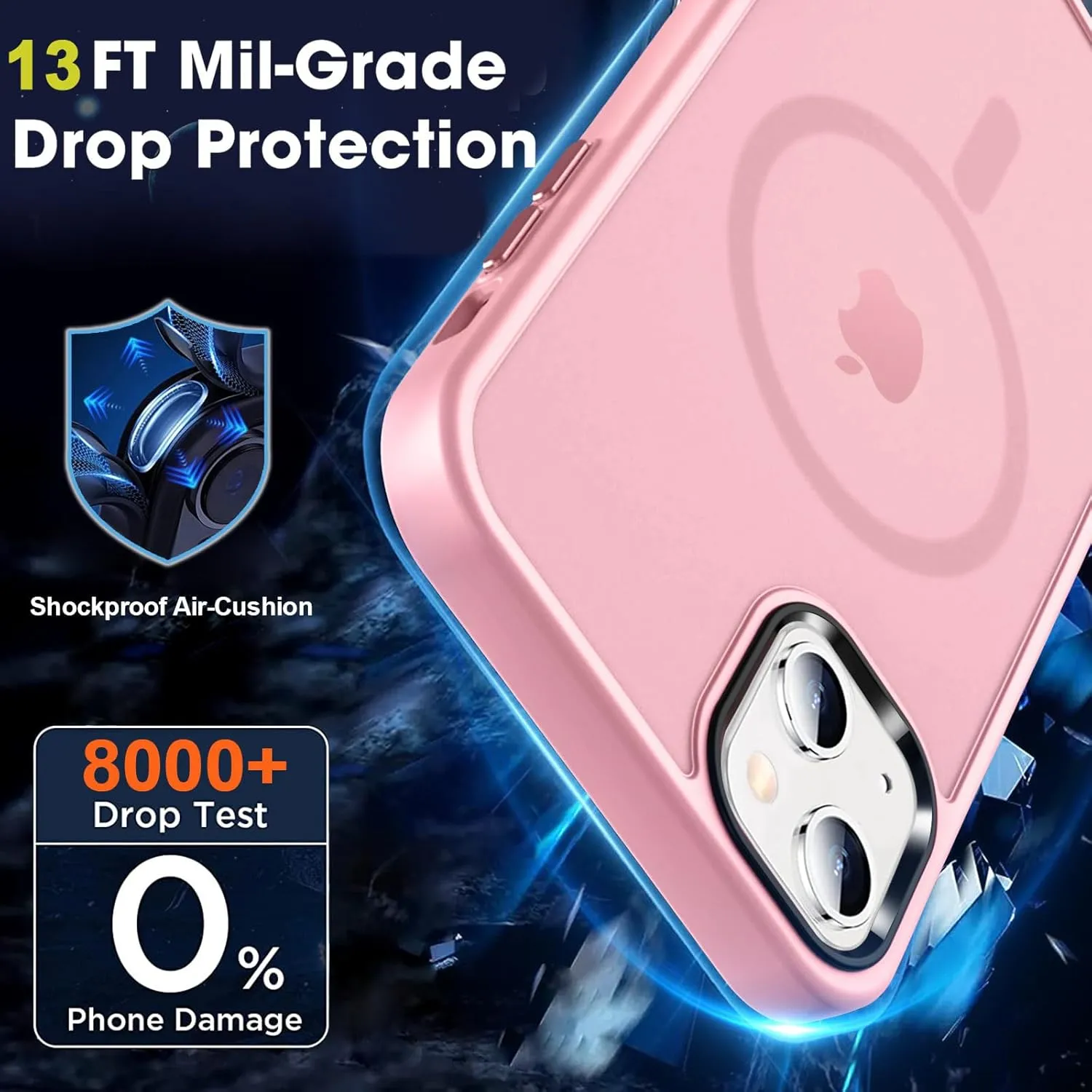 MOCCA Strong Magnetic for iPhone 13 Case, [Compatible with Magsafe][Screen Protector Camera Lens Protector] Translucent Matte Back Slim Shockproof Case for iPhone 13 Phone Case 6.1", Pink
