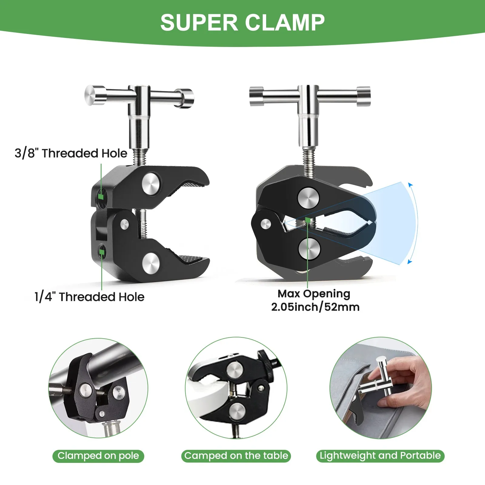 MOKOSE Adjustable Articulating Magic Arm and Super Clamps with 1/4and 3/8 Threaded for Cameras, LCD Monitors/LED Lights, Webcams