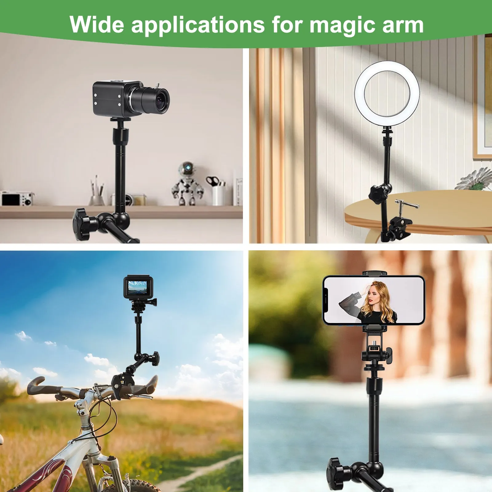 MOKOSE Adjustable Articulating Magic Arm and Super Clamps with 1/4and 3/8 Threaded for Cameras, LCD Monitors/LED Lights, Webcams
