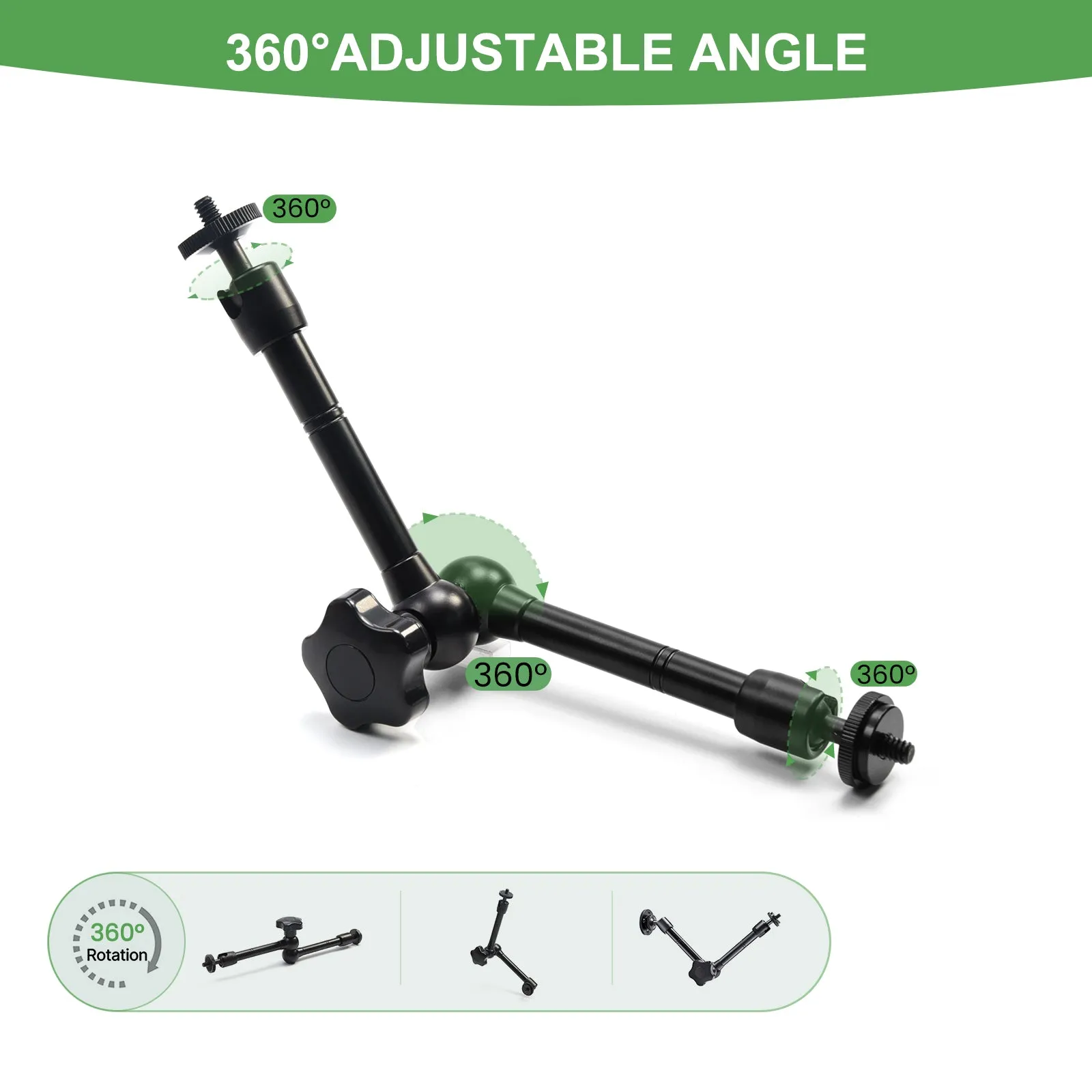 MOKOSE Adjustable Articulating Magic Arm and Super Clamps with 1/4and 3/8 Threaded for Cameras, LCD Monitors/LED Lights, Webcams