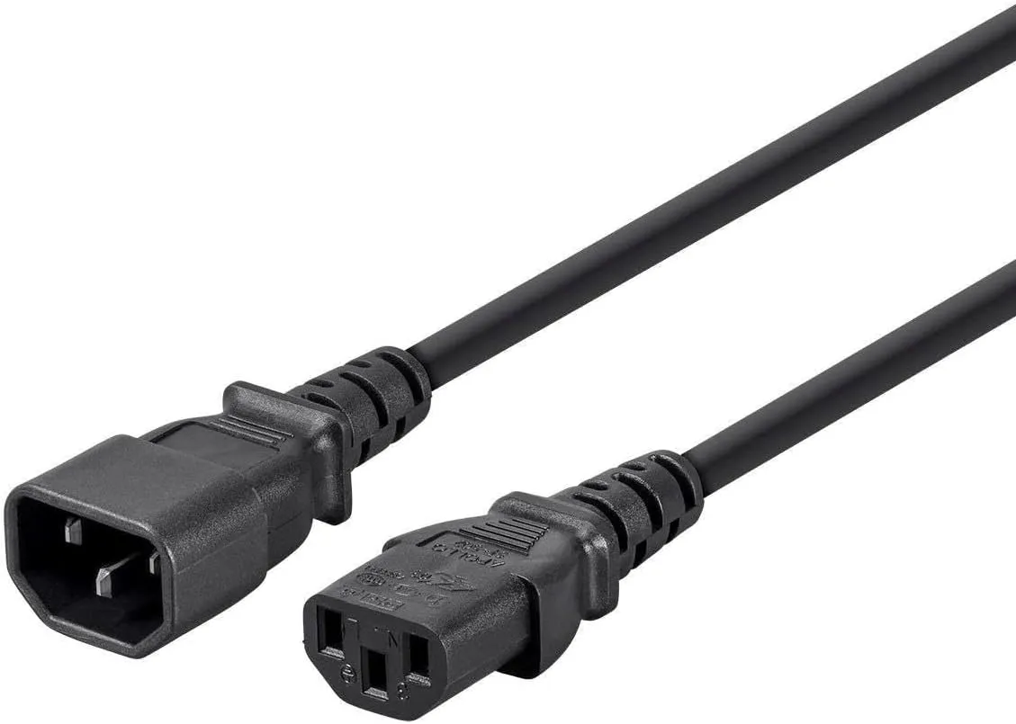 Monoprice Extension Cord - IEC 60320 C14 to IEC 60320 C13, 10 Amp, 3-Prong, 18AWG, 6 Feet, Black (6 Pack)