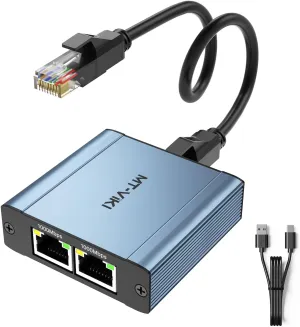 MT-VIKI Ethernet Splitter 1 to 2 High Speed 1000Mbps, Gigabit Dual RJ45 Splitter Adapter for Cat5/5e/6/7/8 Cable [2 Devices Simultaneously Networking]