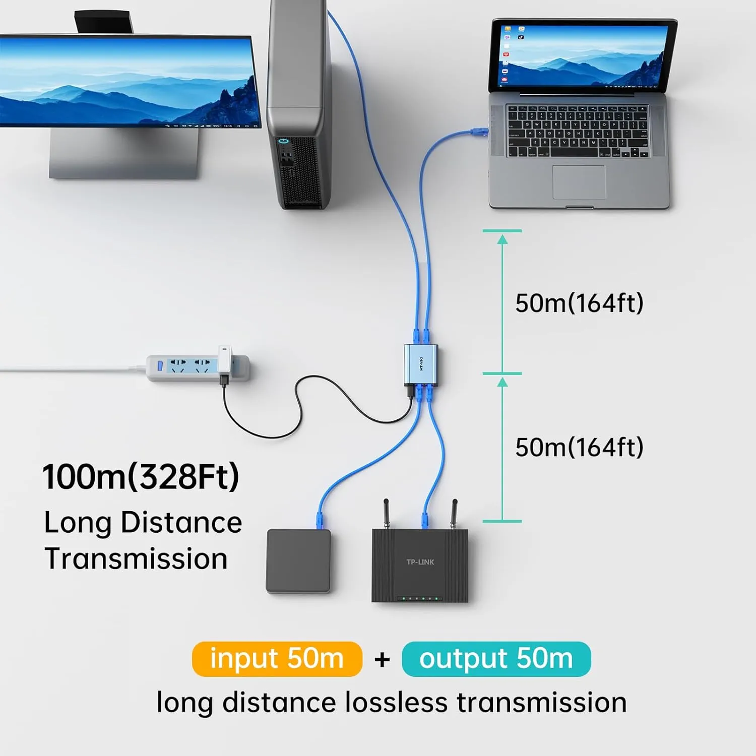 MT-VIKI Ethernet Splitter 1 to 3 High Speed 1000Mbps, Gigabit Dual RJ45 Splitter Adapter for Cat5/5e/6/7/8 Cable [3 Devices Simultaneously Networking]