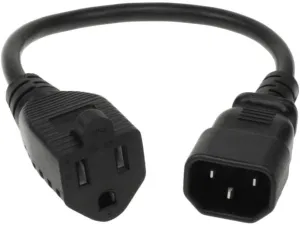 NEMA 5-15R to IEC320 C14 Monitor Power Adapter Cord, 3 feet - 14 AWG