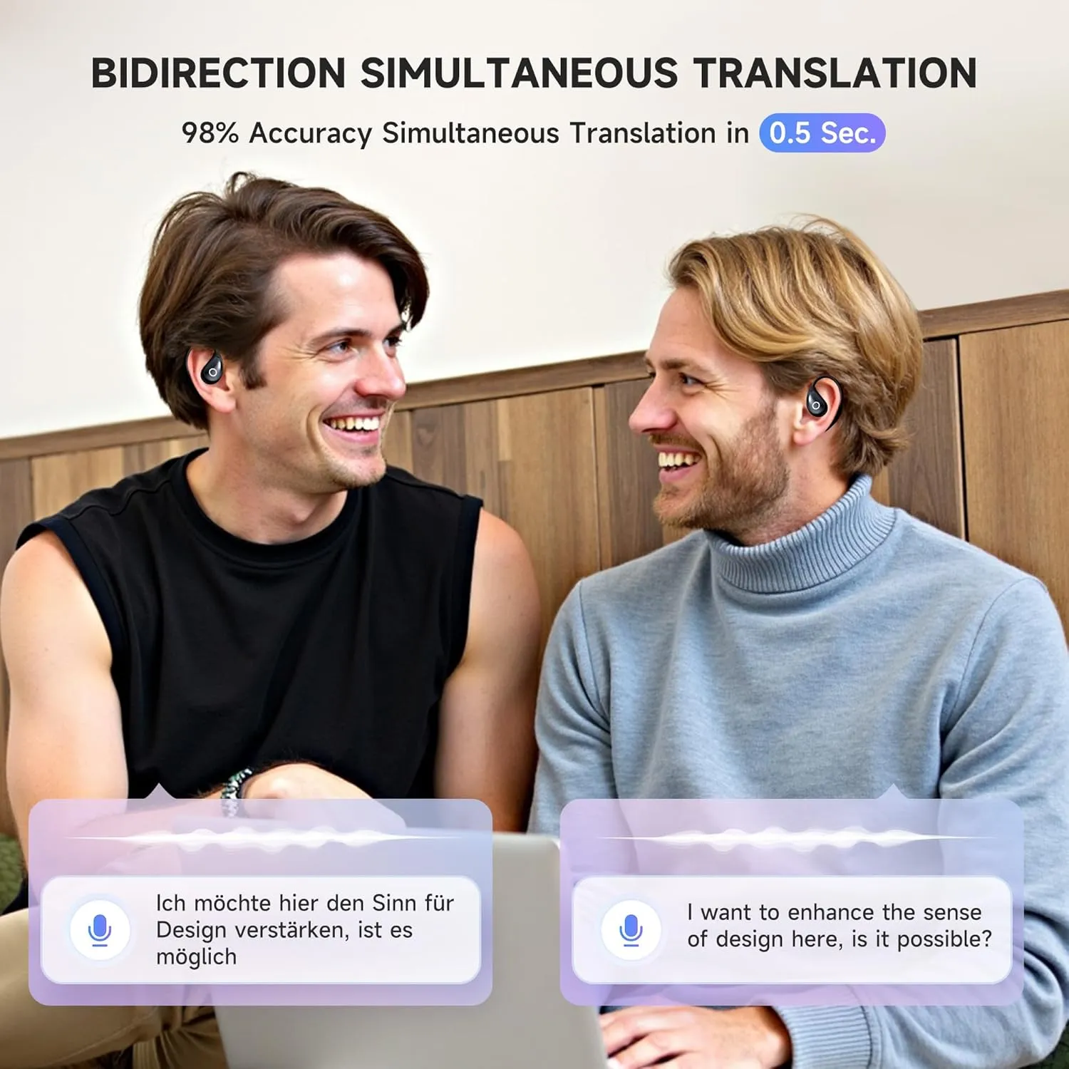 OEQ AI Translator Earbuds Real Time with Charging Case Powered by ChatGPT,3 in 1 Language Translator Device with 100 Language Real Time Two Way for iOS and Android,Ideal for Travel/Business,Black