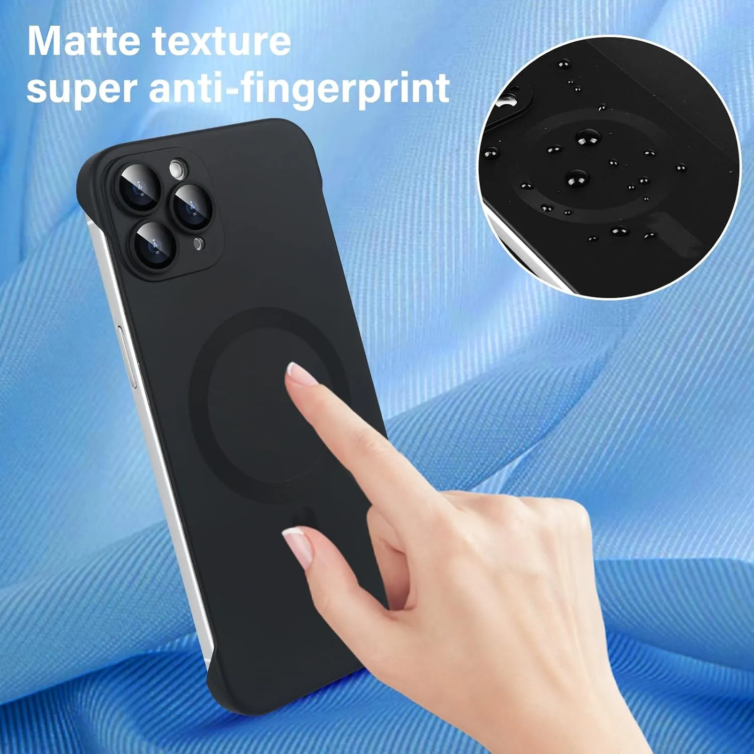 Omio Magnetic Slim Case for iPhone 11 Pro Max Compatible with MagSafe, Matte PC Ultra-Thin Bumper Frameless Borderless Minimalist Design with Camera Lens Protector for Men Women Girls, Black