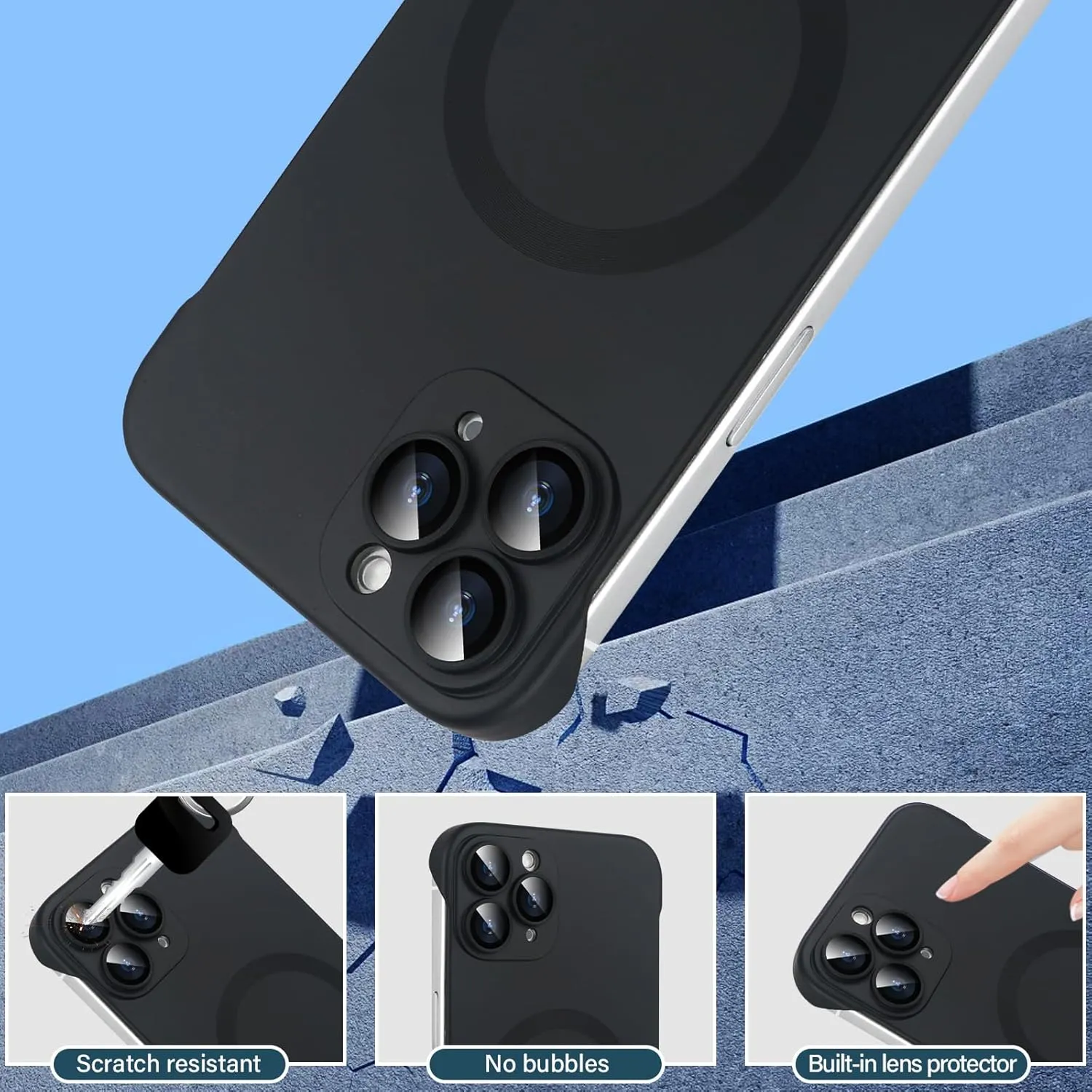 Omio Magnetic Slim Case for iPhone 11 Pro Max Compatible with MagSafe, Matte PC Ultra-Thin Bumper Frameless Borderless Minimalist Design with Camera Lens Protector for Men Women Girls, Black