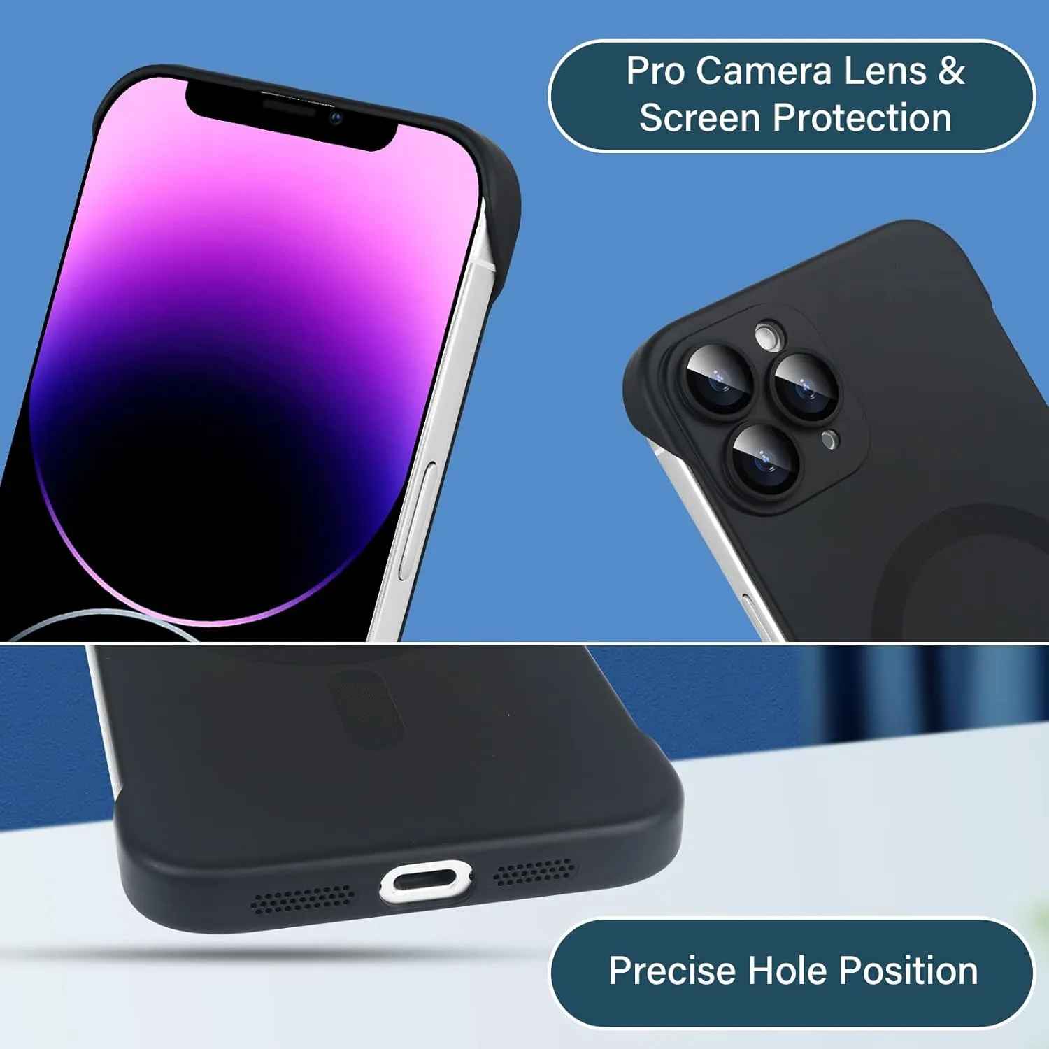 Omio Magnetic Slim Case for iPhone 11 Pro Max Compatible with MagSafe, Matte PC Ultra-Thin Bumper Frameless Borderless Minimalist Design with Camera Lens Protector for Men Women Girls, Black
