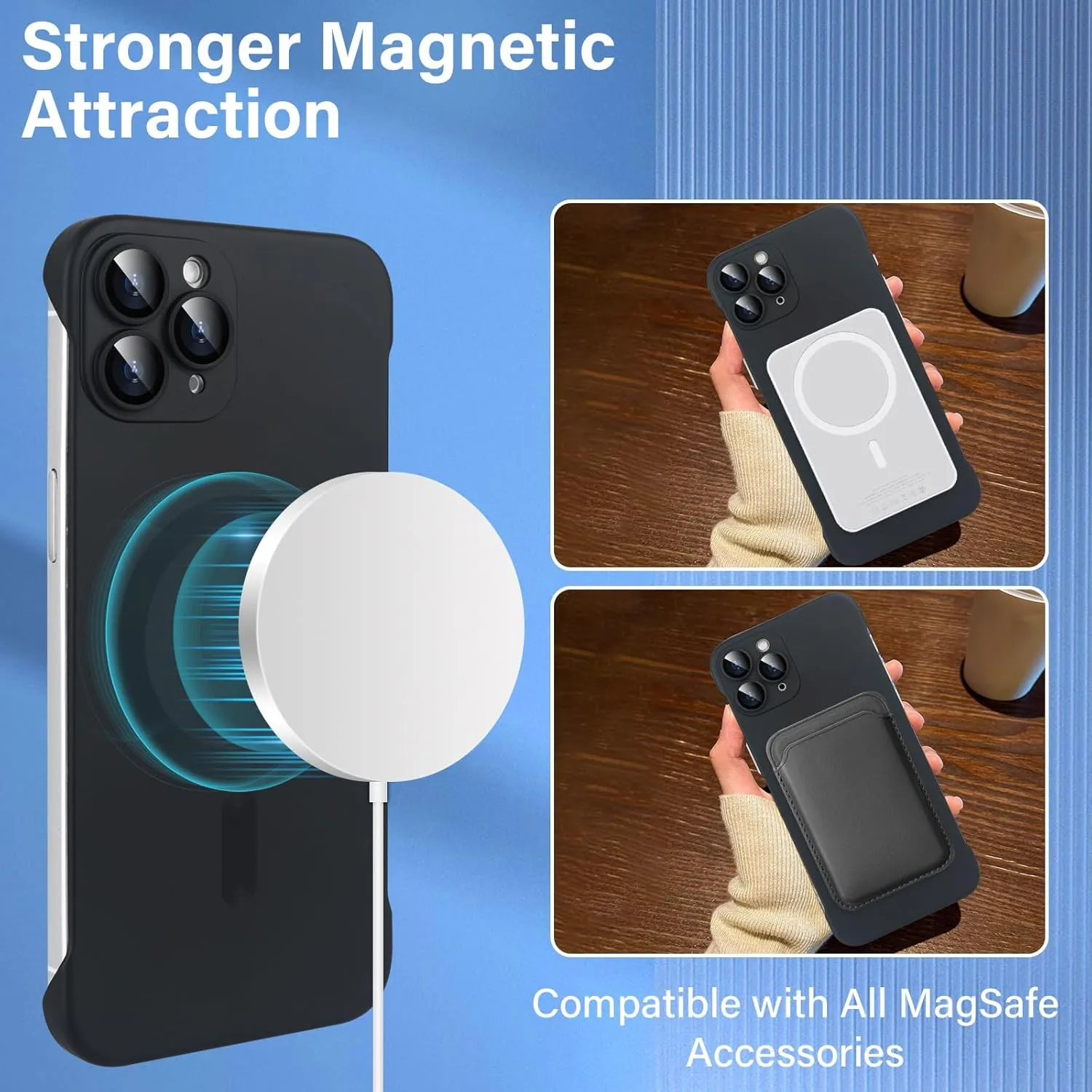 Omio Magnetic Slim Case for iPhone 11 Pro Max Compatible with MagSafe, Matte PC Ultra-Thin Bumper Frameless Borderless Minimalist Design with Camera Lens Protector for Men Women Girls, Black