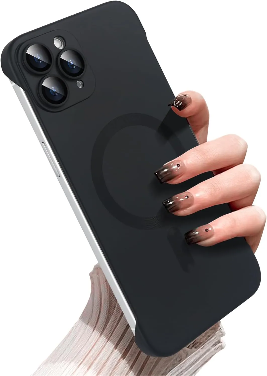 Omio Magnetic Slim Case for iPhone 11 Pro Max Compatible with MagSafe, Matte PC Ultra-Thin Bumper Frameless Borderless Minimalist Design with Camera Lens Protector for Men Women Girls, Black