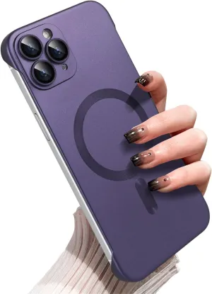 Omio Magnetic Slim Case for iPhone 11 Pro Max Compatible with MagSafe, Matte PC Ultra-Thin Bumper Frameless Borderless Minimalist Design with Camera Lens Protector for Men Women Girls, Purple