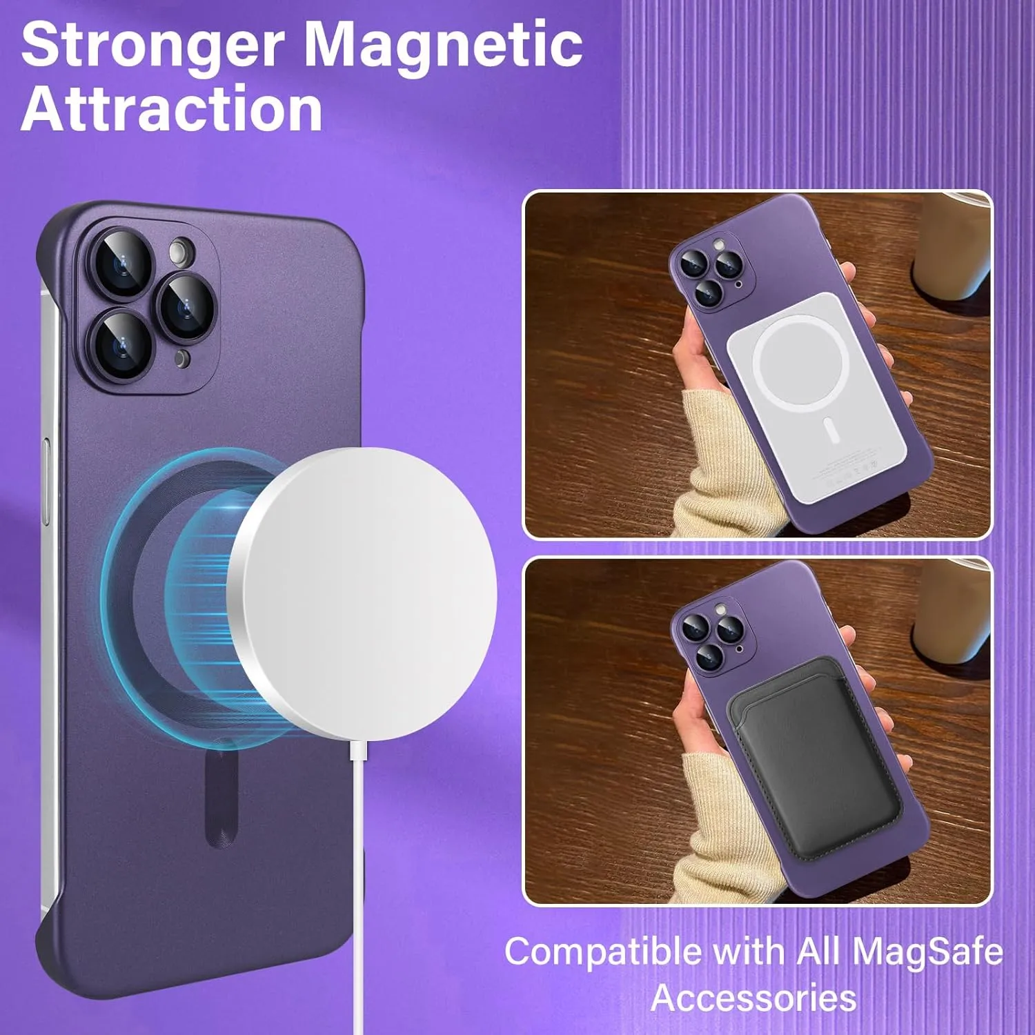 Omio Magnetic Slim Case for iPhone 11 Pro Max Compatible with MagSafe, Matte PC Ultra-Thin Bumper Frameless Borderless Minimalist Design with Camera Lens Protector for Men Women Girls, Purple