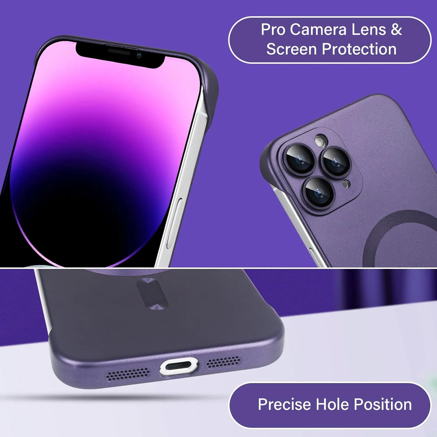 Omio Magnetic Slim Case for iPhone 11 Pro Max Compatible with MagSafe, Matte PC Ultra-Thin Bumper Frameless Borderless Minimalist Design with Camera Lens Protector for Men Women Girls, Purple