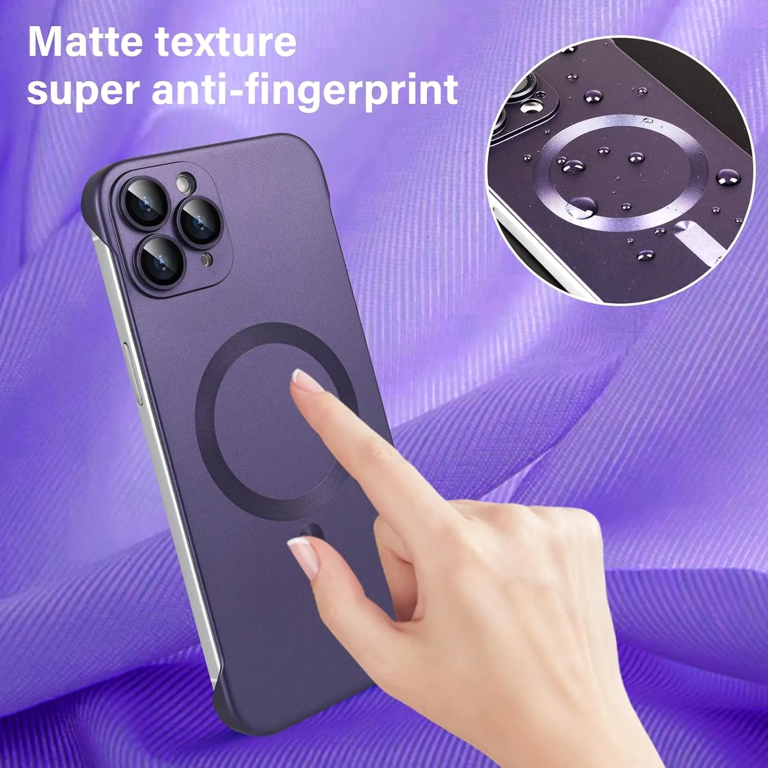 Omio Magnetic Slim Case for iPhone 11 Pro Max Compatible with MagSafe, Matte PC Ultra-Thin Bumper Frameless Borderless Minimalist Design with Camera Lens Protector for Men Women Girls, Purple