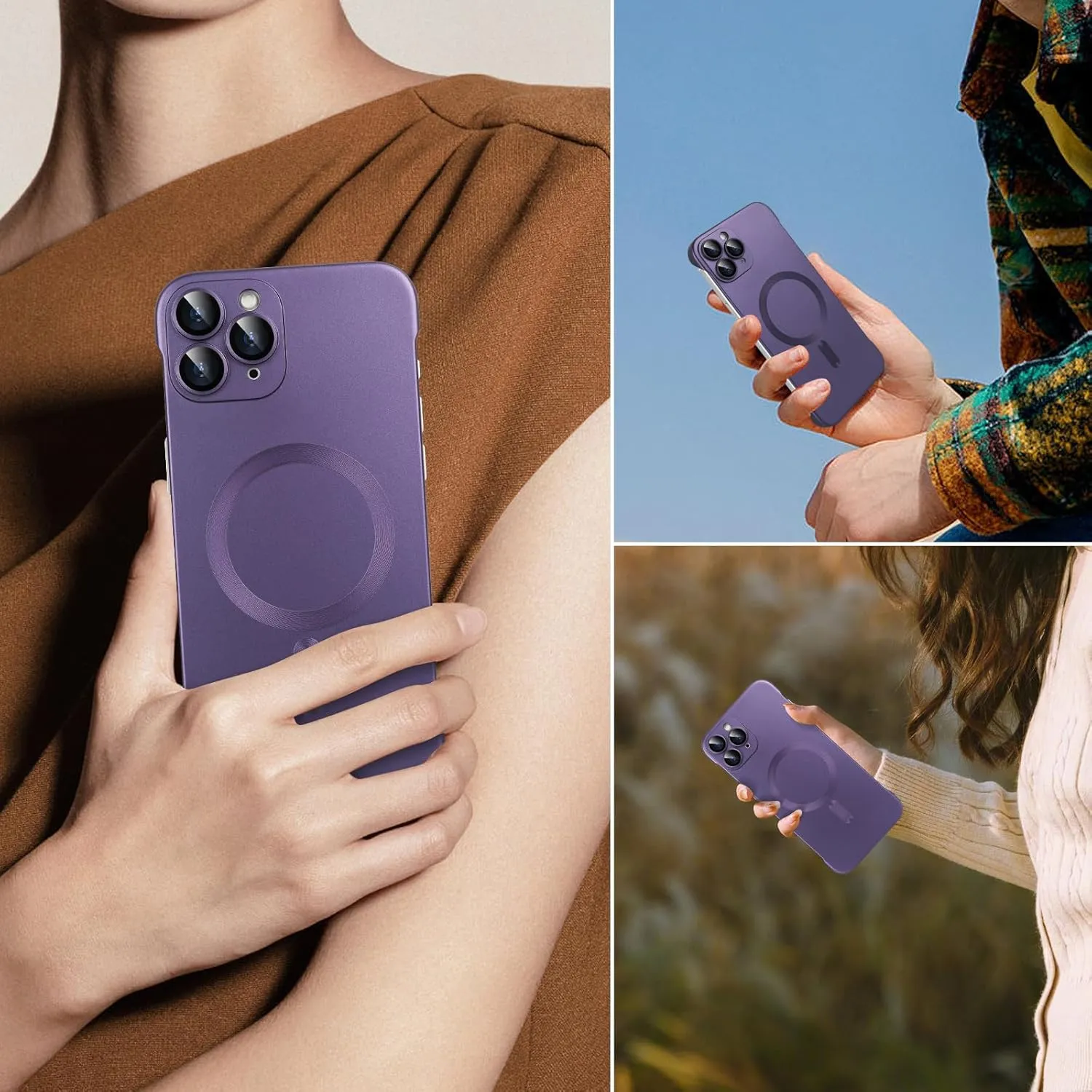 Omio Magnetic Slim Case for iPhone 11 Pro Max Compatible with MagSafe, Matte PC Ultra-Thin Bumper Frameless Borderless Minimalist Design with Camera Lens Protector for Men Women Girls, Purple