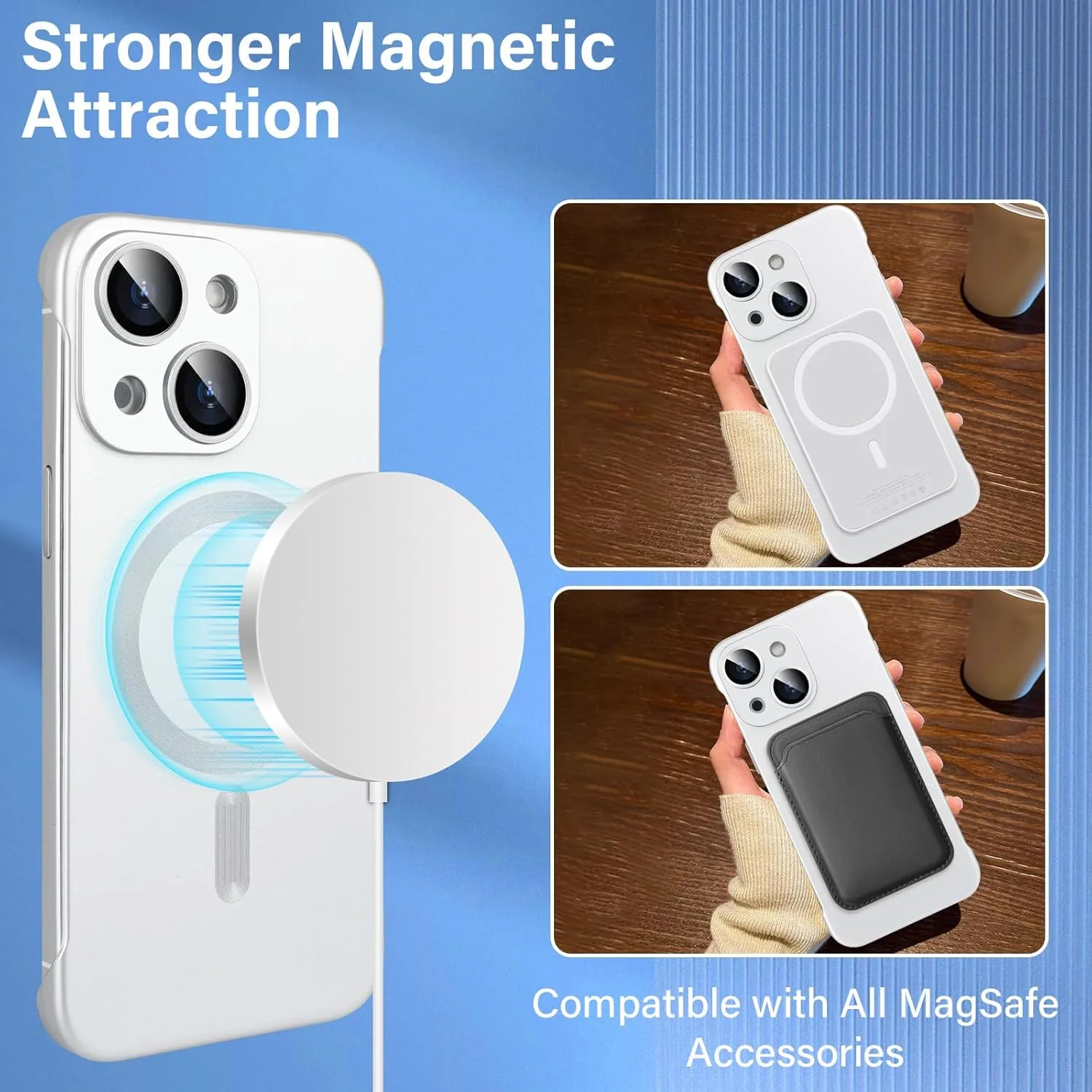 Omio Magnetic Slim Case for iPhone 13 Compatible with MagSafe, Matte PC Ultra-Thin Bumper Frameless Borderless Minimalist Design with Camera Lens Protector for Men Women, Silver Titanium