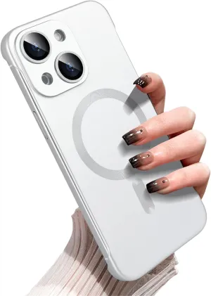 Omio Magnetic Slim Case for iPhone 13 Compatible with MagSafe, Matte PC Ultra-Thin Bumper Frameless Borderless Minimalist Design with Camera Lens Protector for Men Women, Silver Titanium