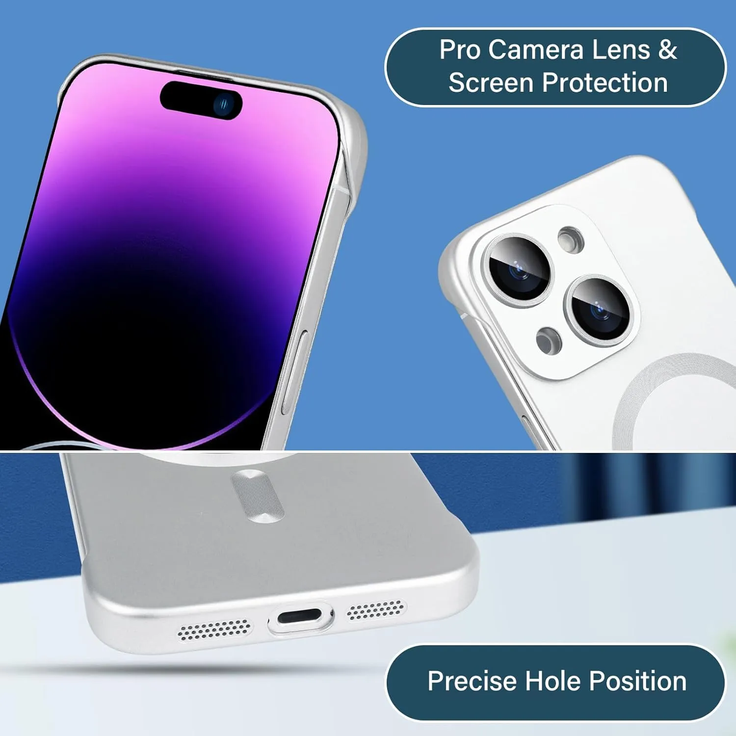 Omio Magnetic Slim Case for iPhone 13 Compatible with MagSafe, Matte PC Ultra-Thin Bumper Frameless Borderless Minimalist Design with Camera Lens Protector for Men Women, Silver Titanium