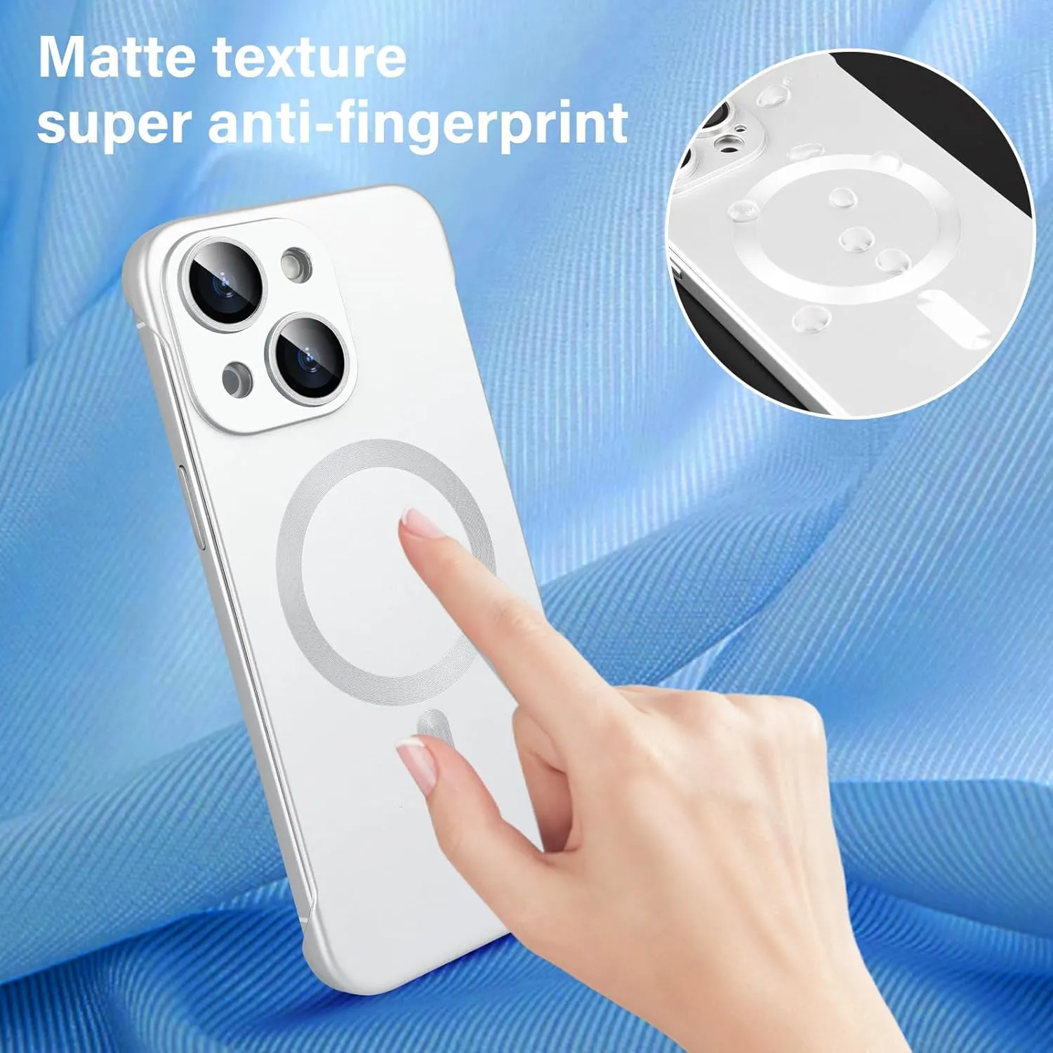 Omio Magnetic Slim Case for iPhone 13 Compatible with MagSafe, Matte PC Ultra-Thin Bumper Frameless Borderless Minimalist Design with Camera Lens Protector for Men Women, Silver Titanium