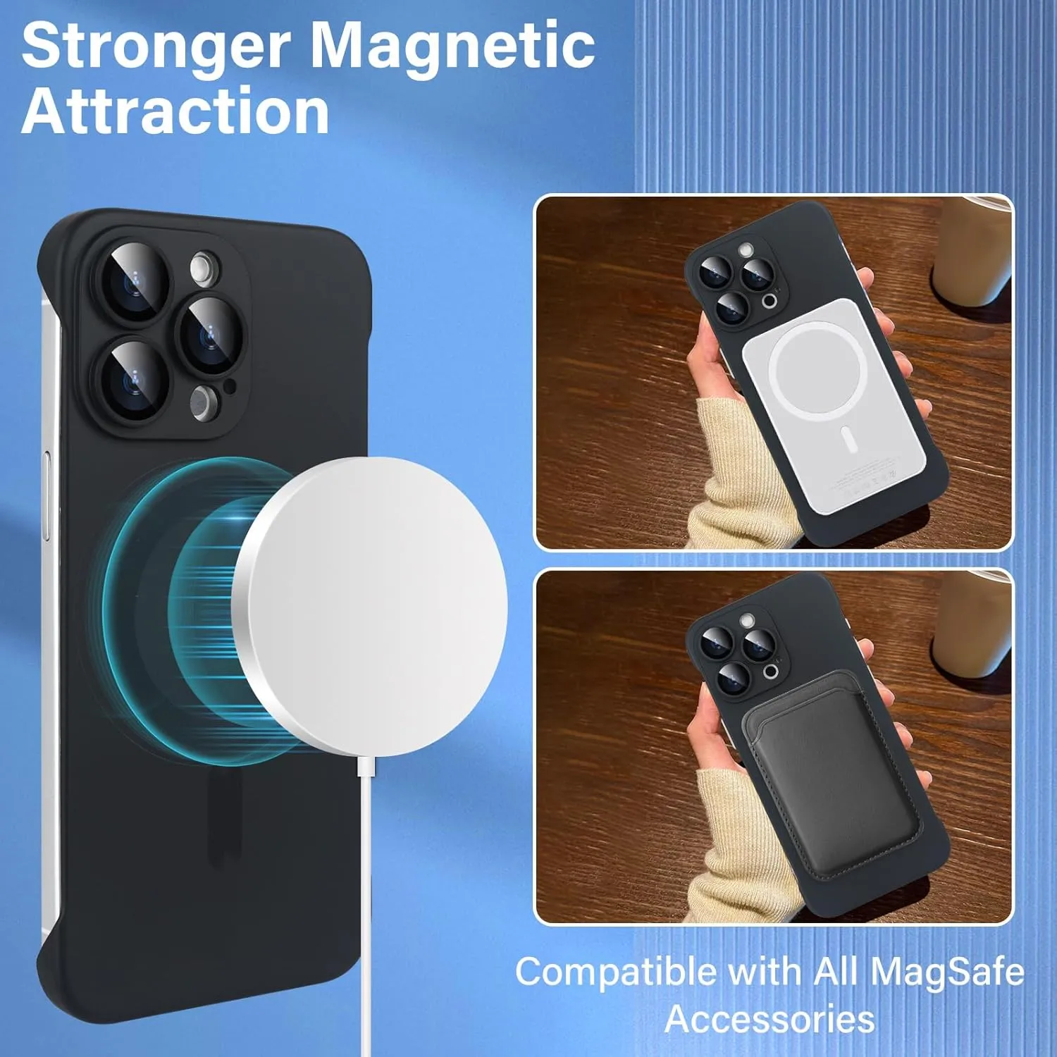 Omio Magnetic Slim Case for iPhone 16 Pro Compatible with MagSafe, Matte PC Ultra-Thin Bumper Frameless Borderless Minimalist Design with Camera Lens Protector for Men Women, Black Titanium